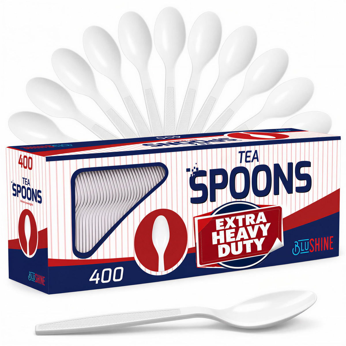 Extra Heavy Duty Plastic Teaspoons Disposable Bulk Utensils - BluShine Official Imagery - 2
