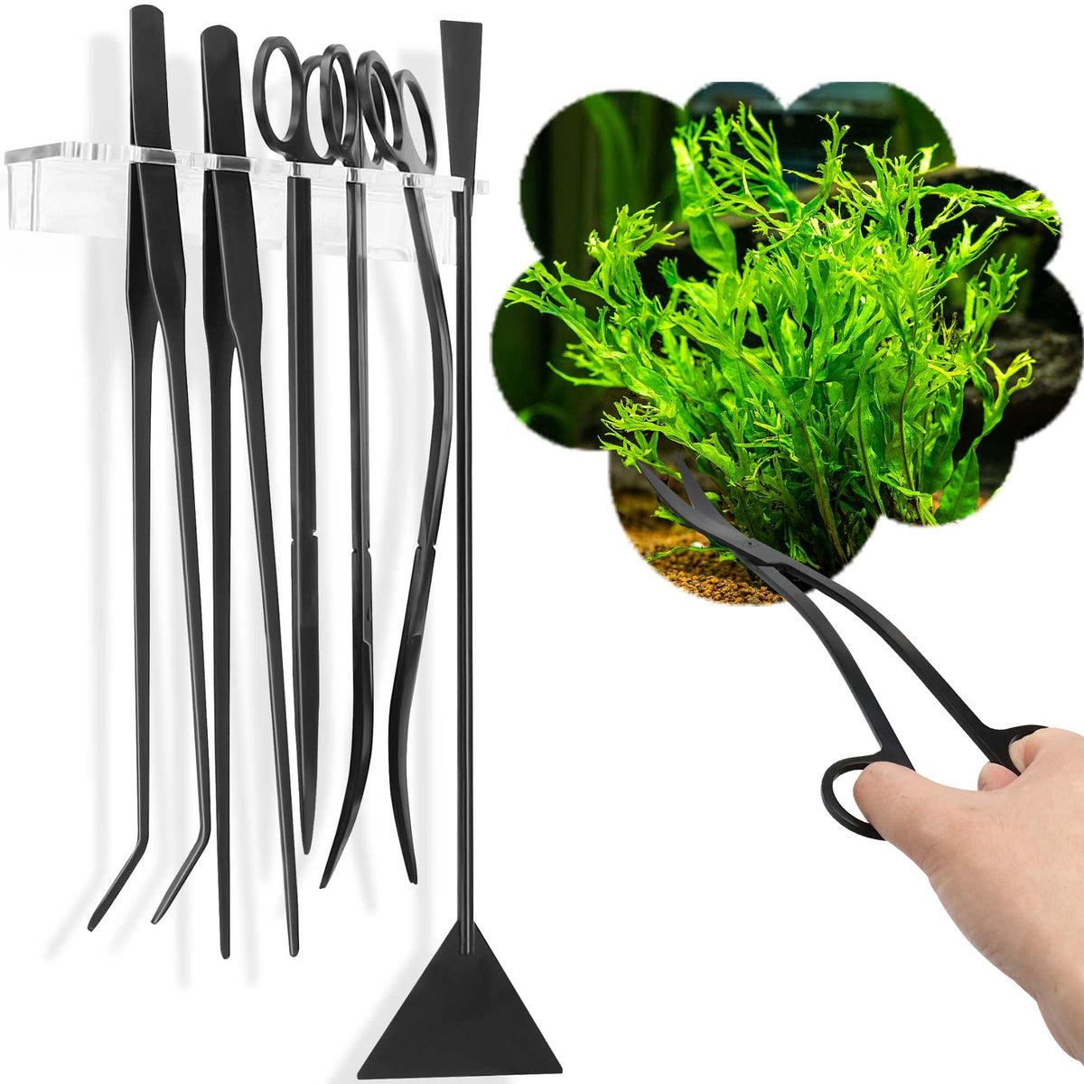 8 in 1 Aquascaping Tool Kit with Acrylic Storage Rack Black - NEPTONION Official Imagery - 1