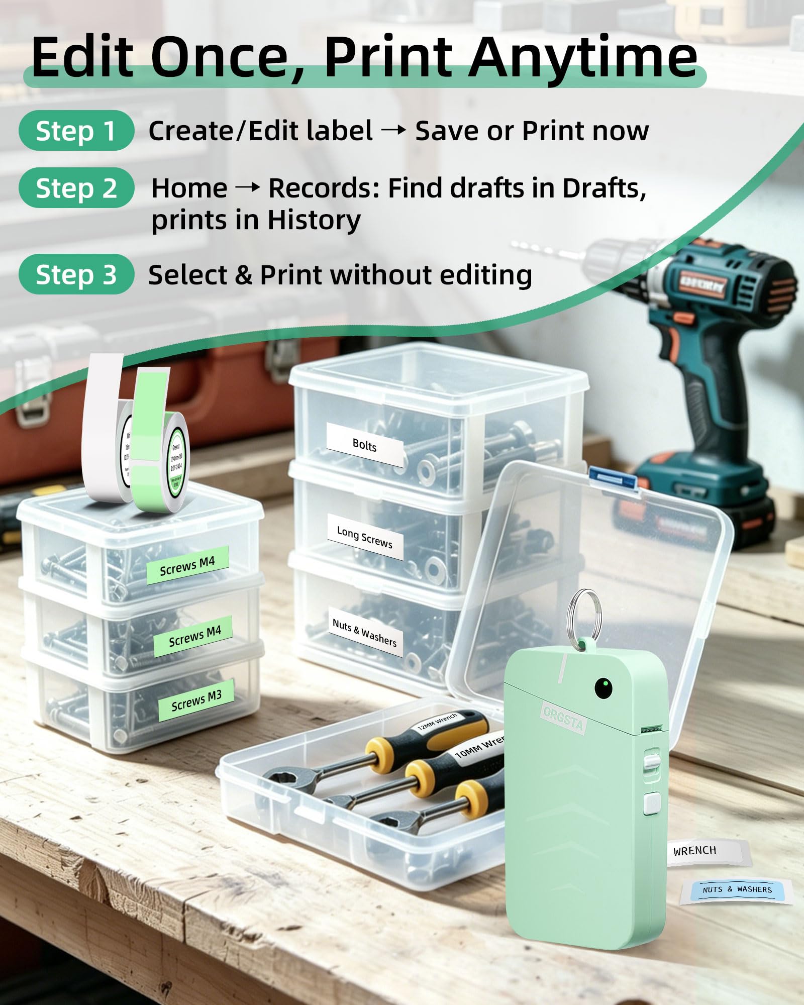 ORGSTA S001 Label Maker Machine with Tape, Portable Bluetooth Lab by ORGSTA - Angle View 7