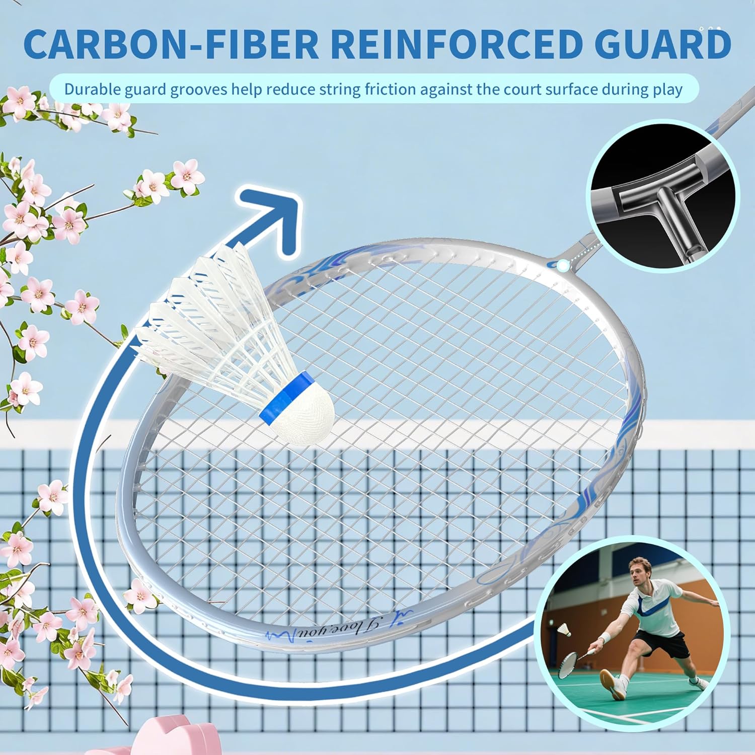 Senston 5U carbon fiber badminton racket set for two players, lightweight and durable for backyard games.