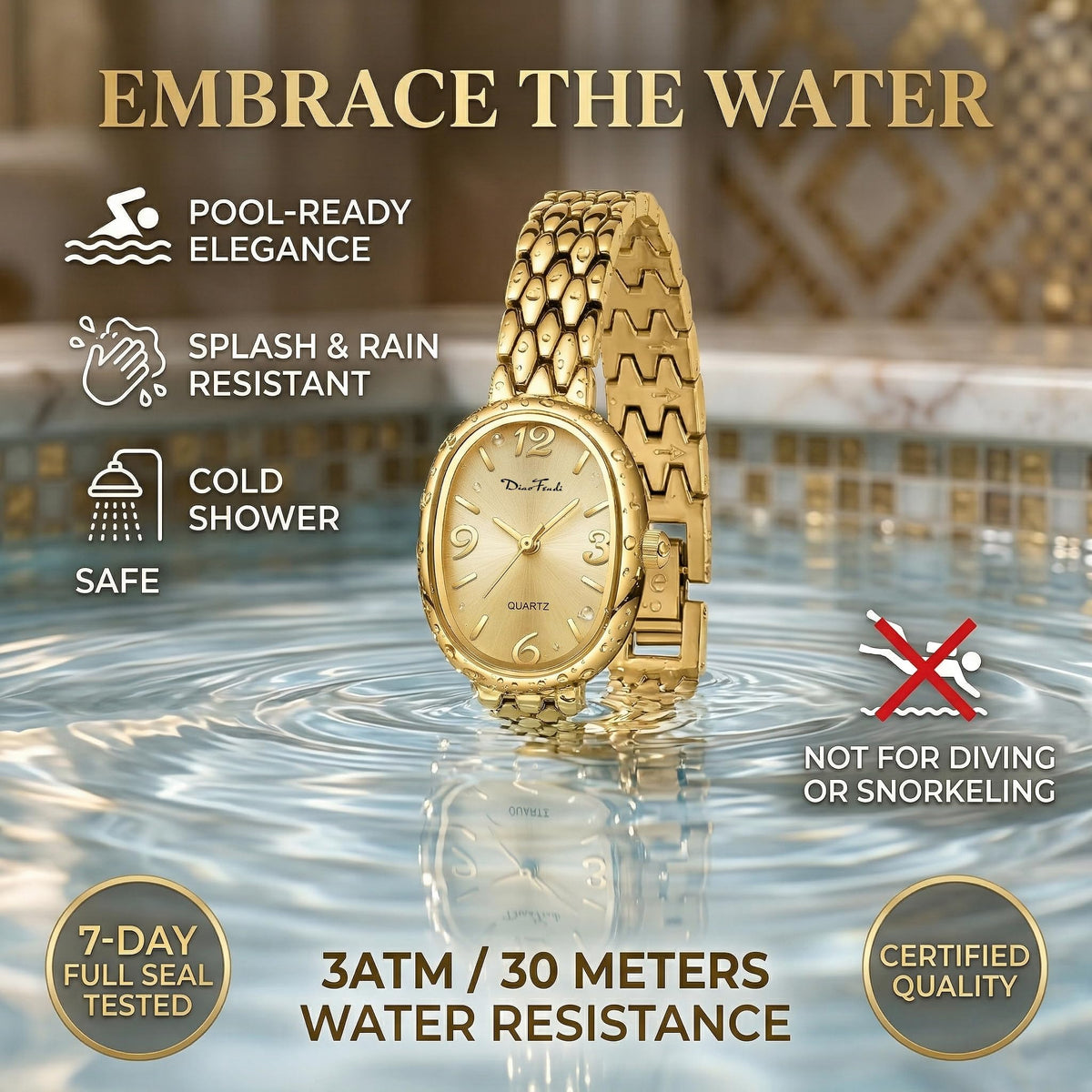Diaofendi Petite Vintage Oval Gold Women s Watch Waterproof - Diaofendi Official Imagery - 3
