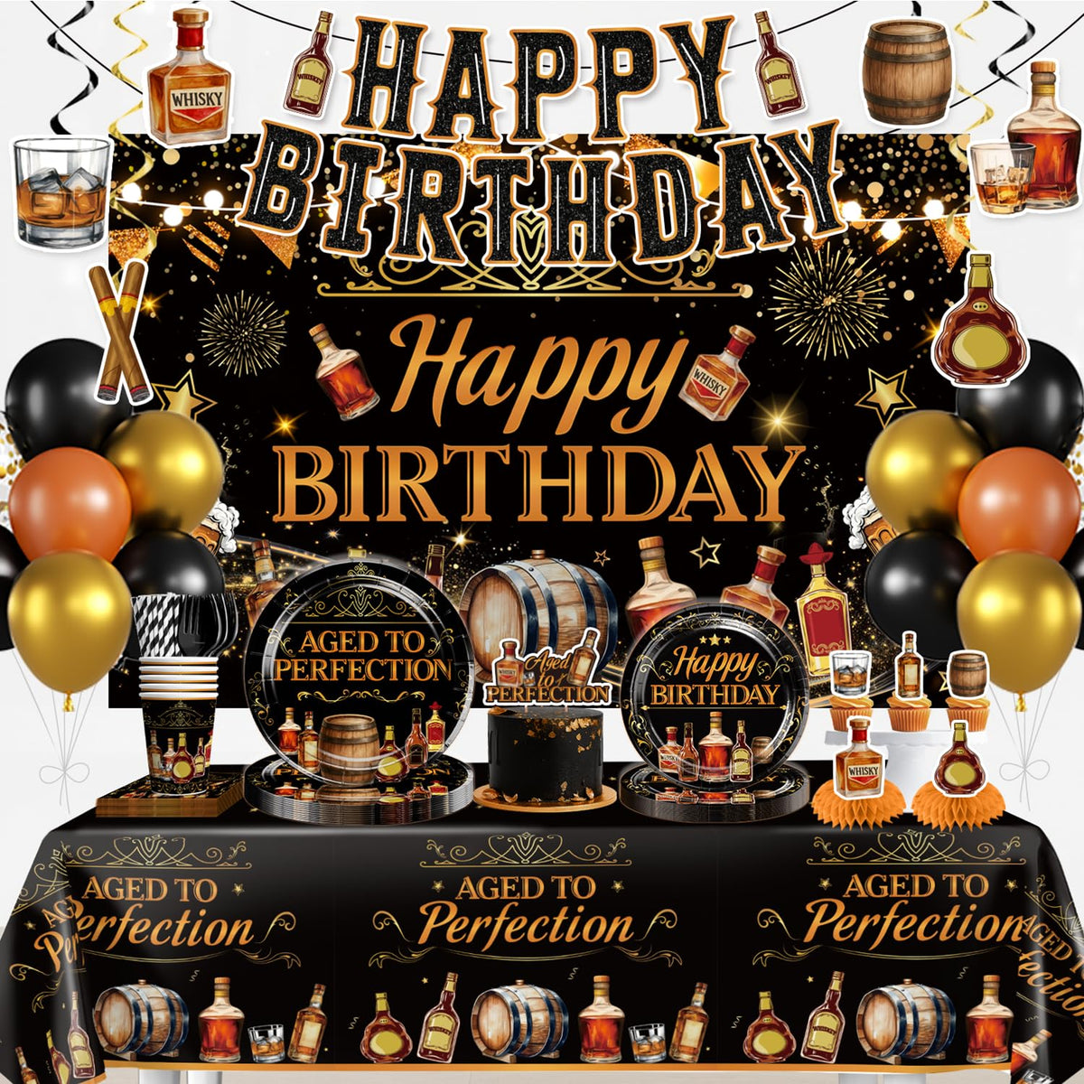 212PCS Aged to Perfection Birthday Decorations Men Serves 25 - Yingoto Official Imagery - 1