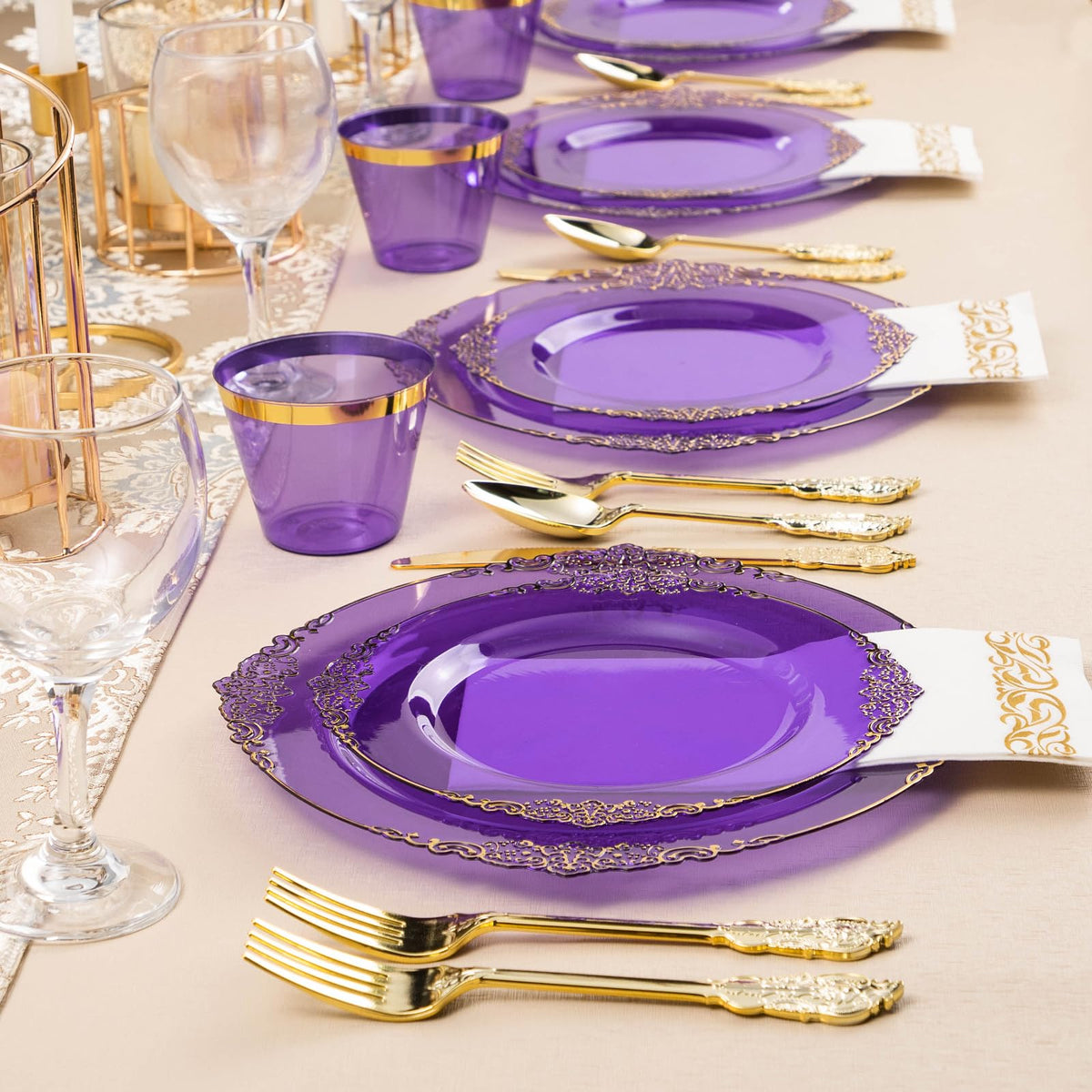 175PCS Clear Purple Plastic Plates for 25 Guests - Bestluck Official Imagery - 8