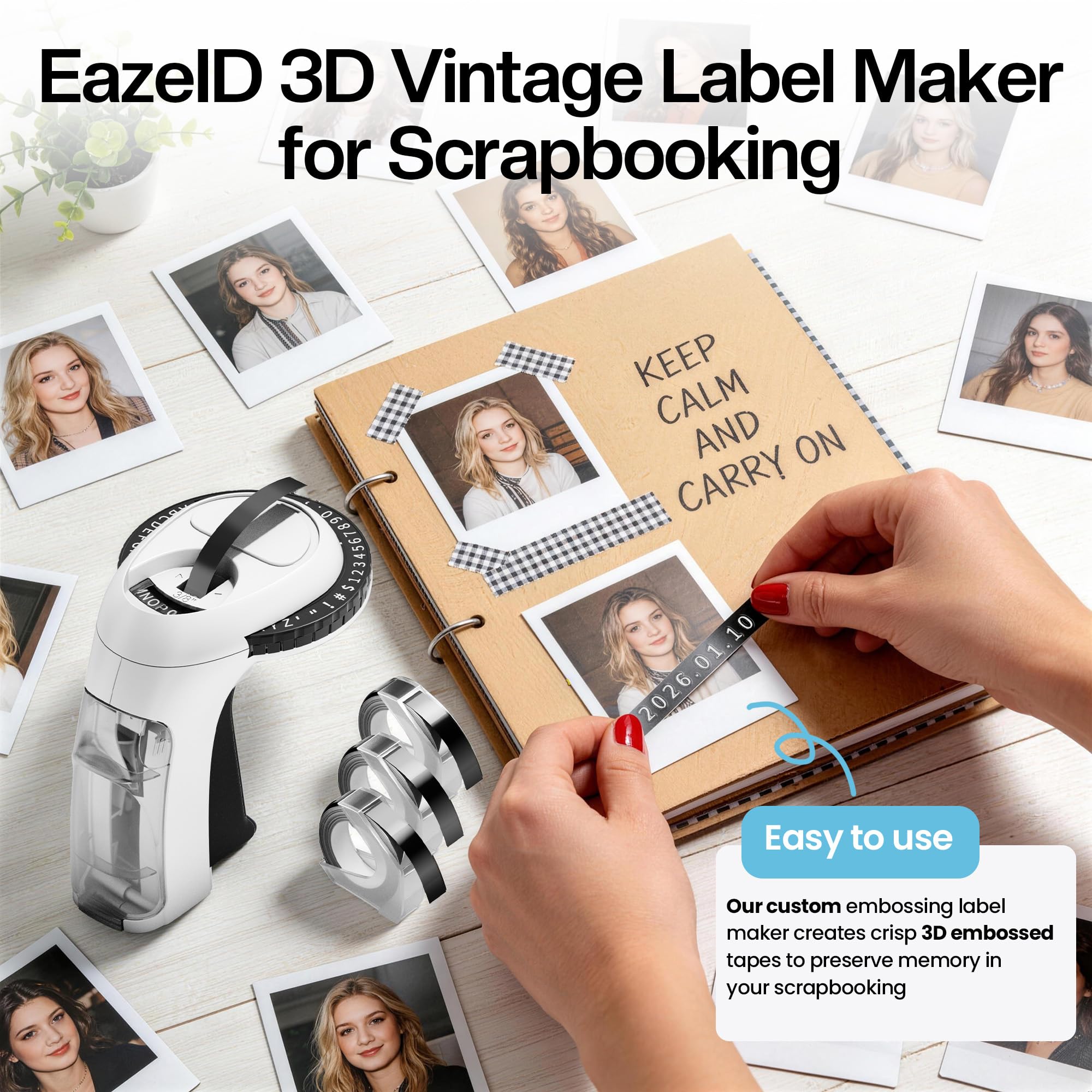 EazeID Label Maker Embossing, Embossed Vintage Label Maker with 3 by EazeID - Angle View 2