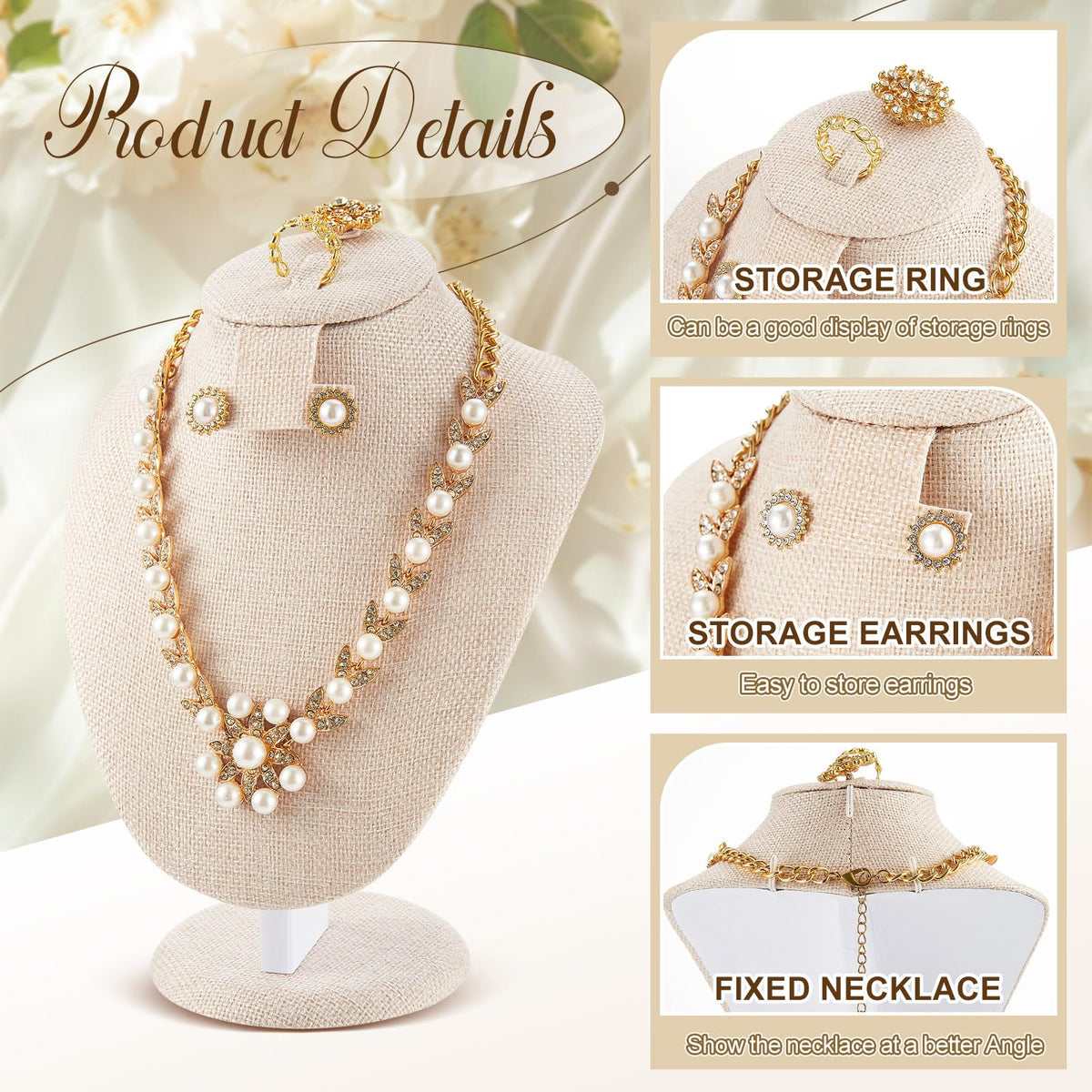 Youyole 3 Pcs Linen Velvet Necklace Display Stand Bust Linen - Youyole Official Imagery - 4