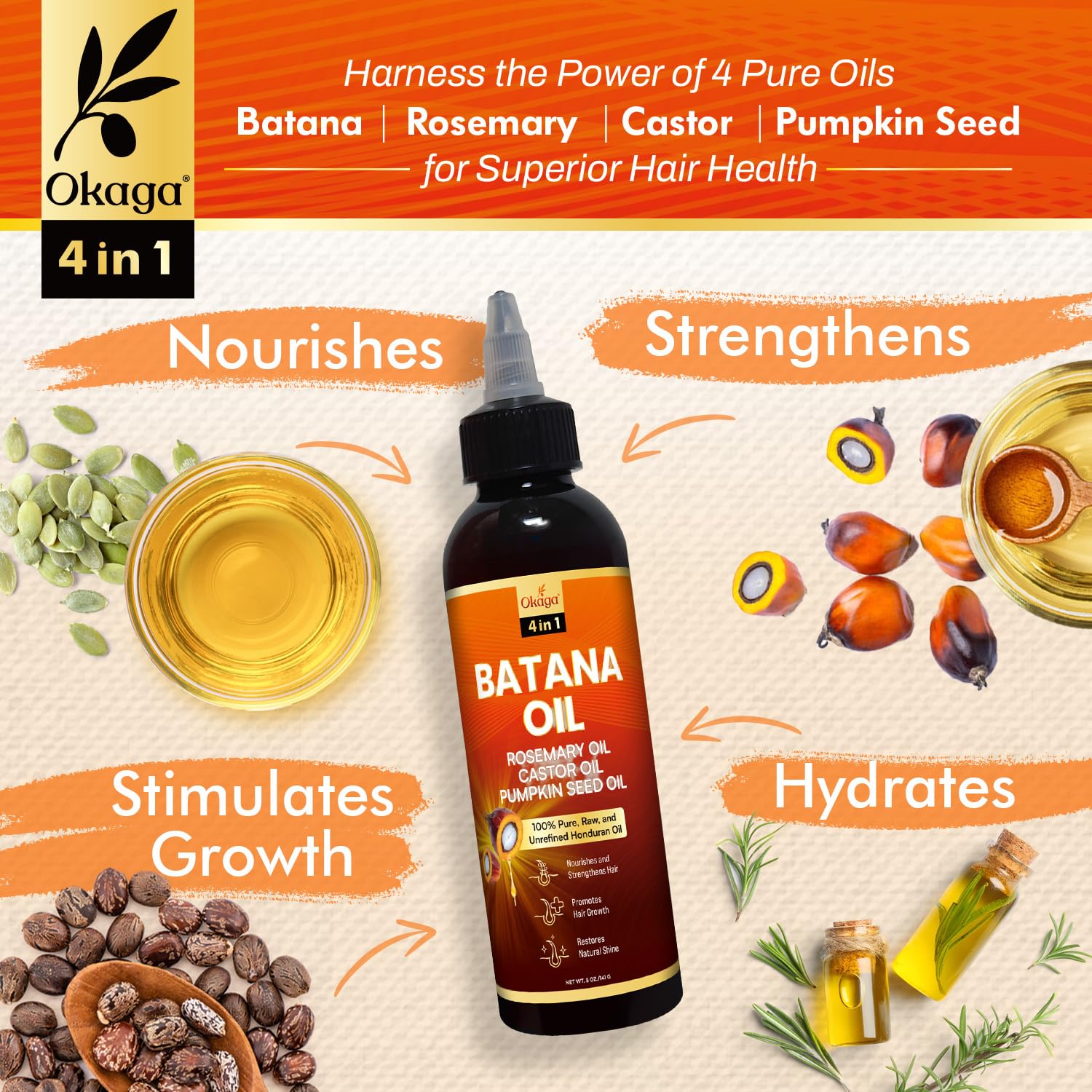 Okaga Batana Oil for Hair Growth, 100% Pure Unrefined Honduran, Rosemary - Okaga Official Product View 4