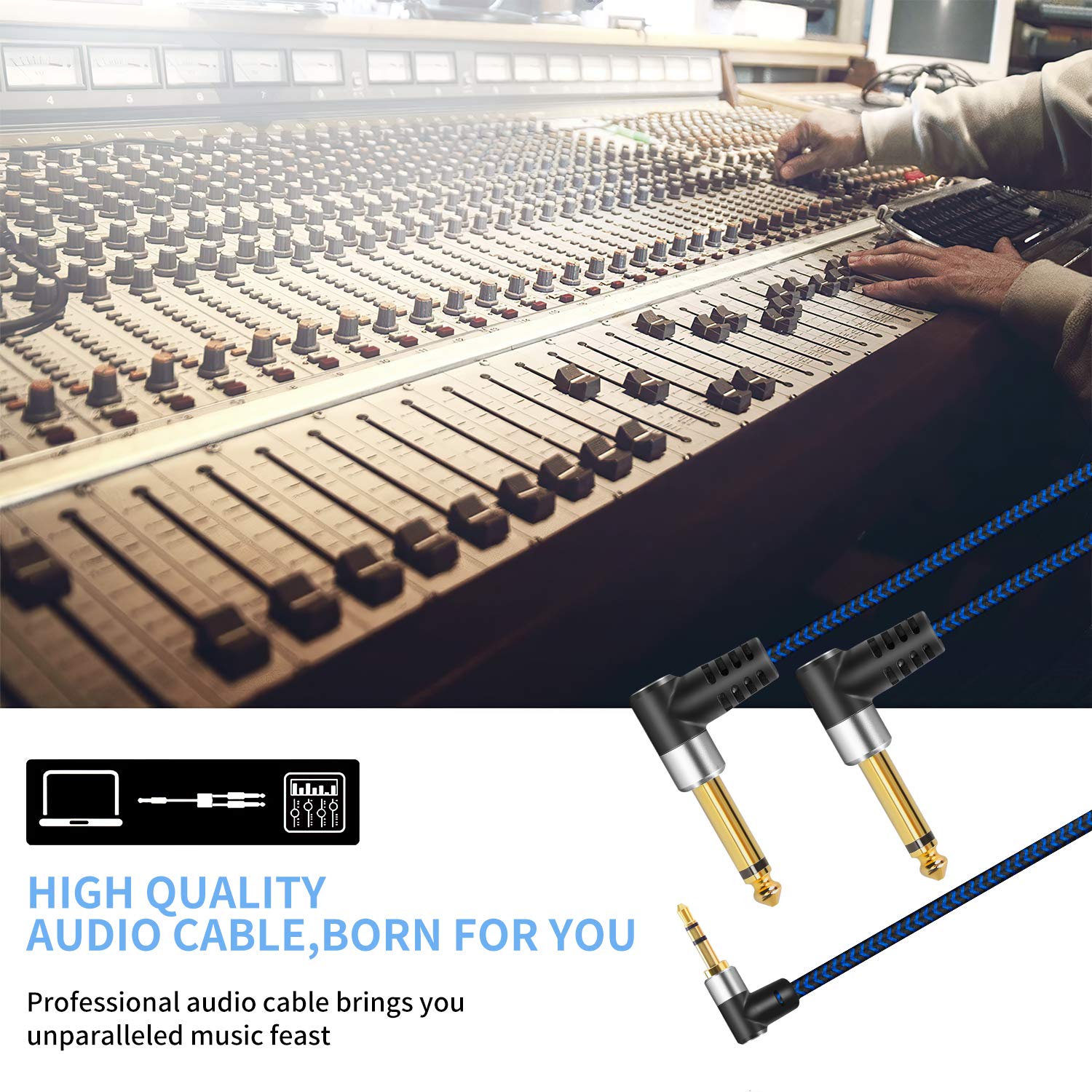 GGMTY 1/8" TRS to Dual 1/4" TS Mono Stereo 6FT Y-Cable Splitter C by GGMTY - Angle View 5