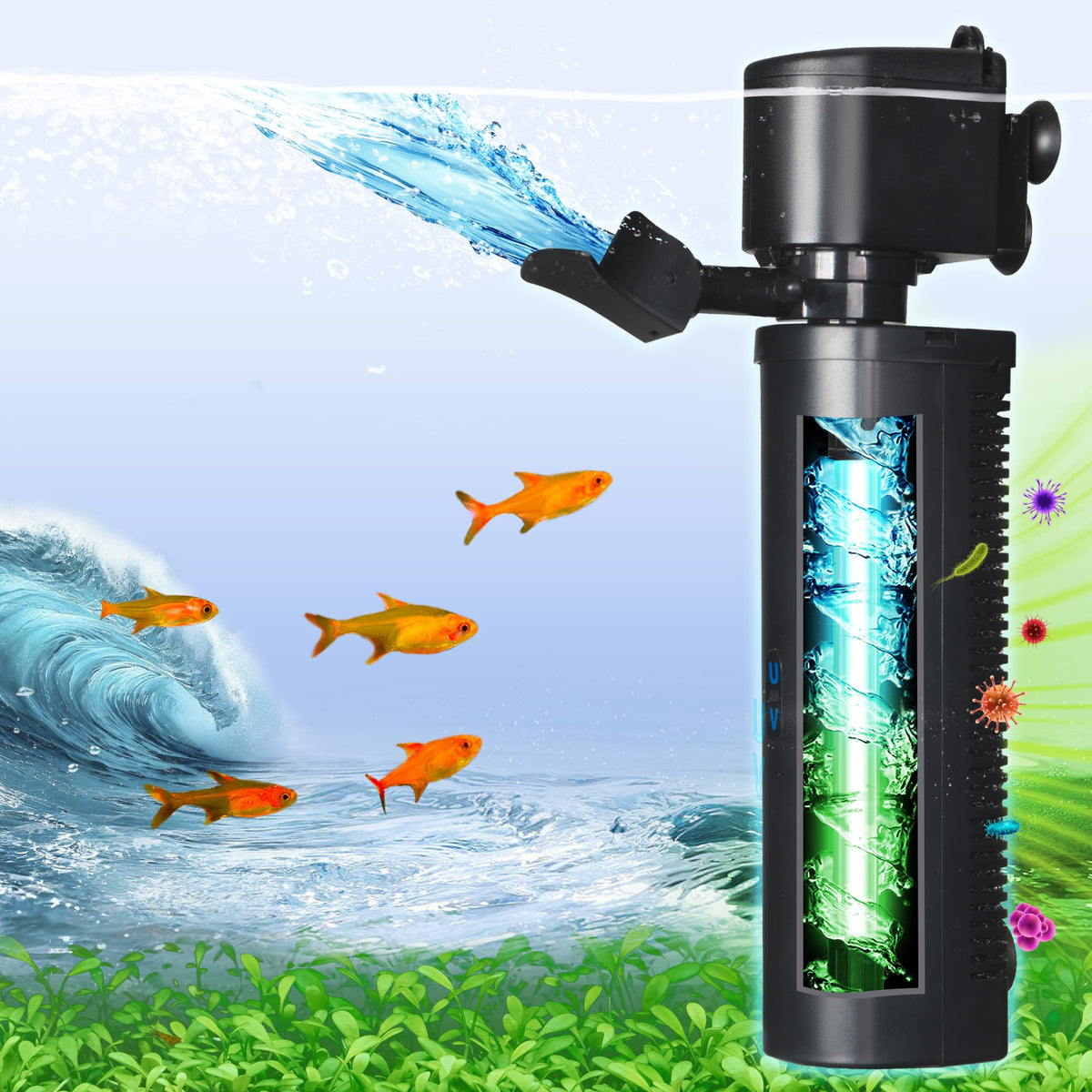 COOSPIDER Aquarium Filter with 6W U V Light 158GPH for 10 45 - COOSPIDER Official Imagery - 8