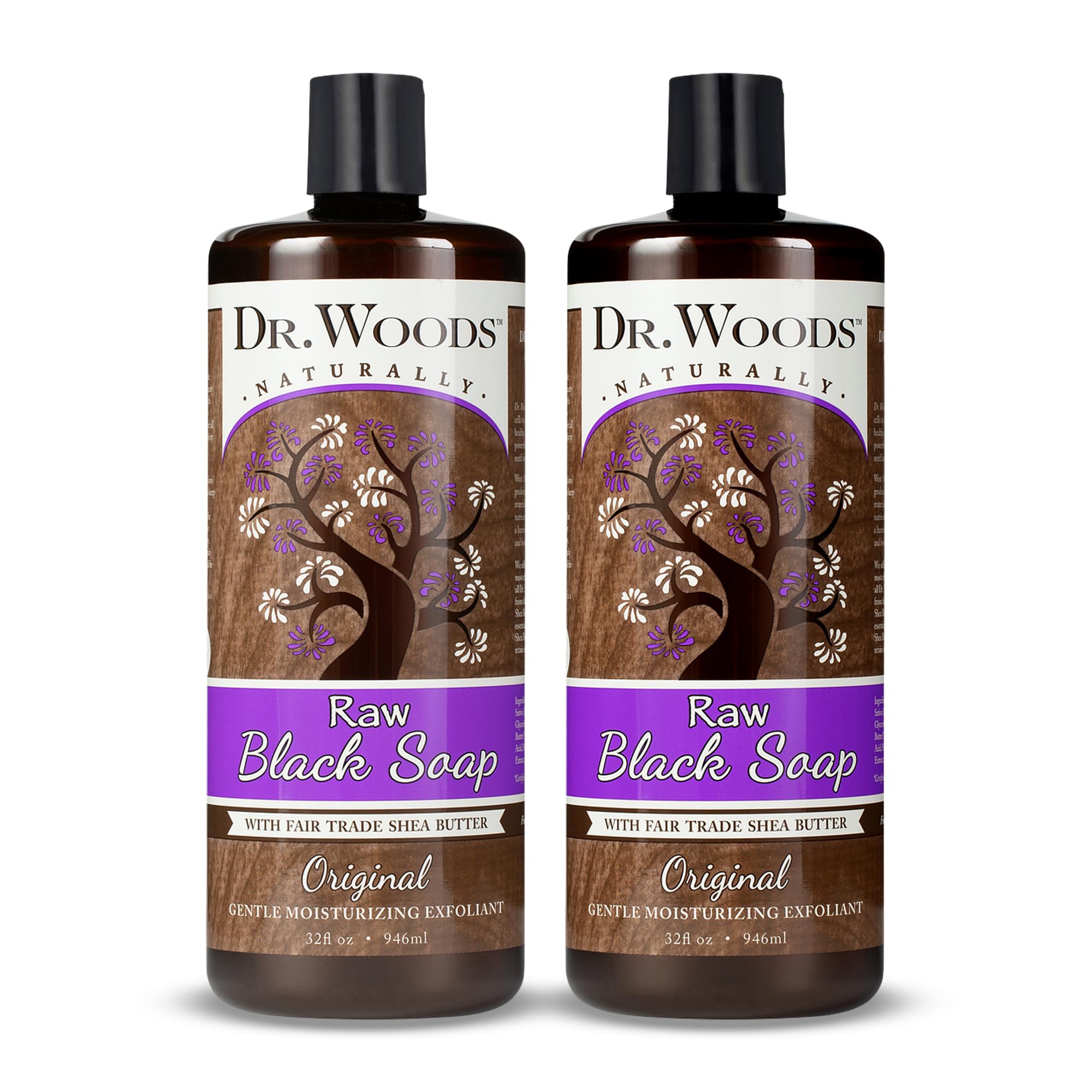 Dr. Woods Raw African Liquid Black Soap - 32 Fl Oz, Pack of 2