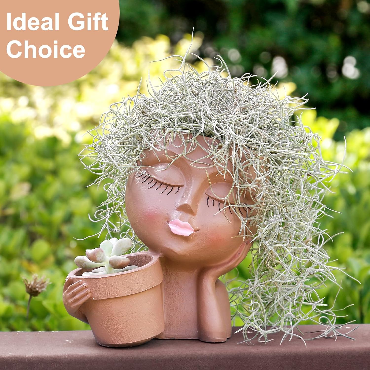 Black lady face planter pot by vomiceak, featuring a double-head design for indoor and outdoor plants, with detailed facial features.