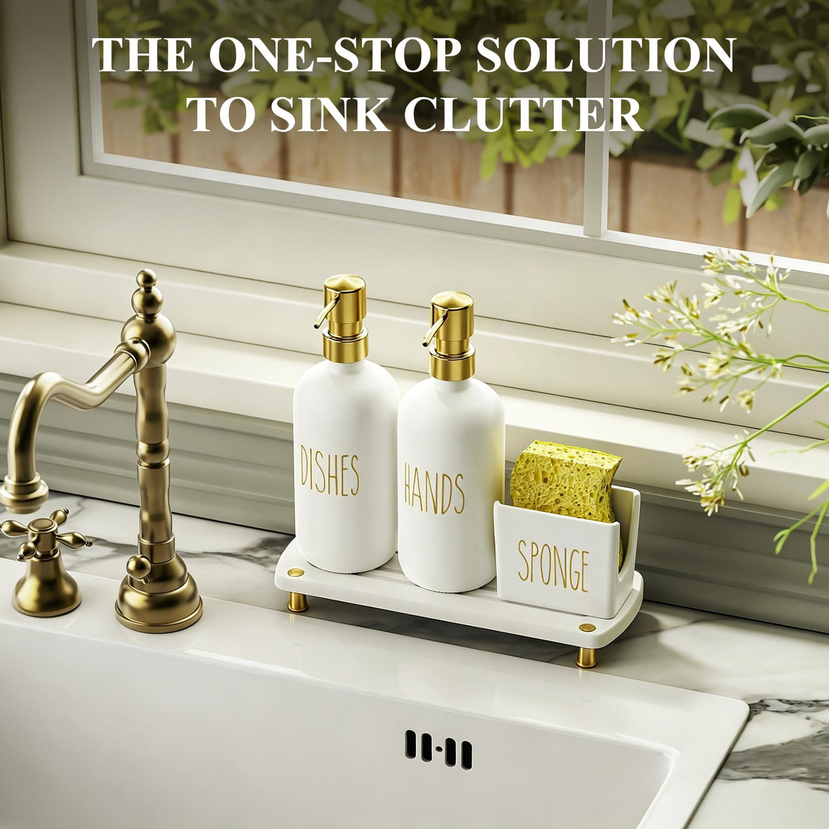 Kitchen Soap Dispenser Set Comes with Ceramics Sponge Holder - Cisily Official Imagery - 6