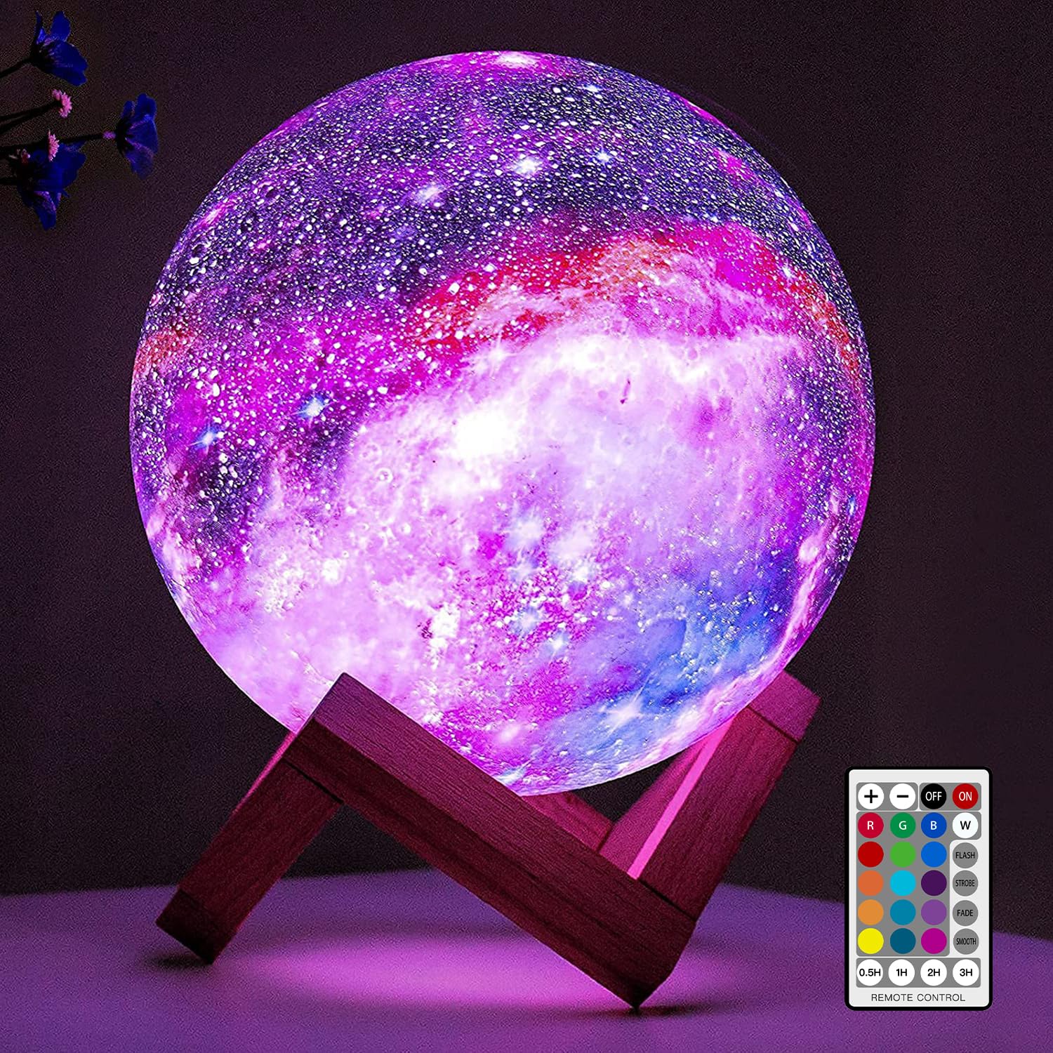BRIGHTWORLD Moon Lamp Galaxy Lamp 5.9 inch 16 Colors LED 3D Moon - BRIGHTWORLD Official Product View 1