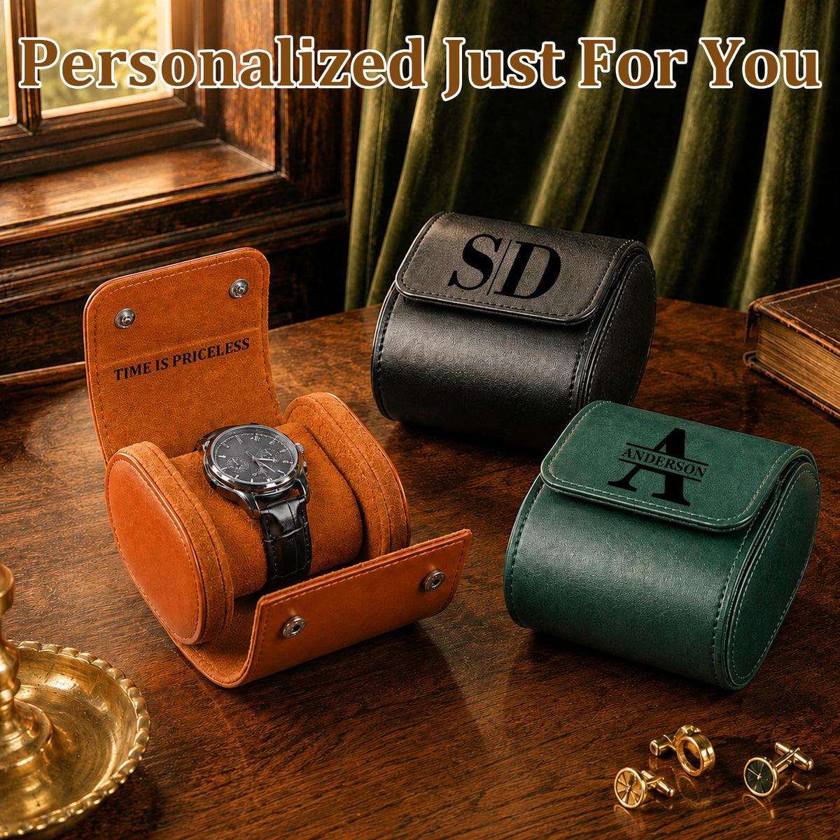 Custom Watch Travel Case for Men Single PU Leather Travel - HICUSX Official Imagery - 3