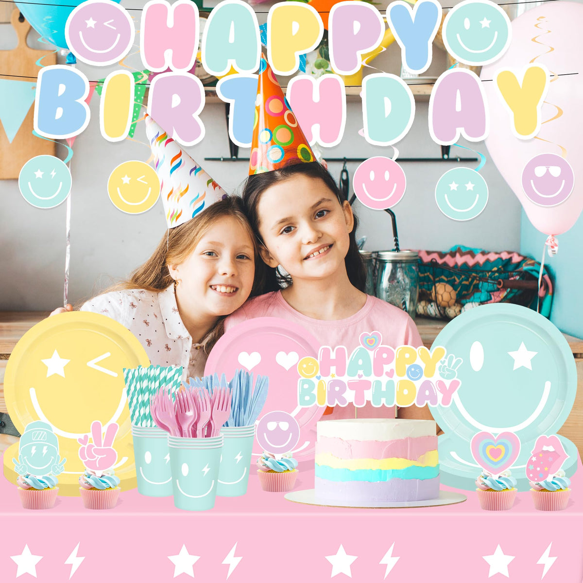 199PCS Smiley Face Birthday Decorations Smile Pastel Themed - HUIYANFSY Official Imagery - 8