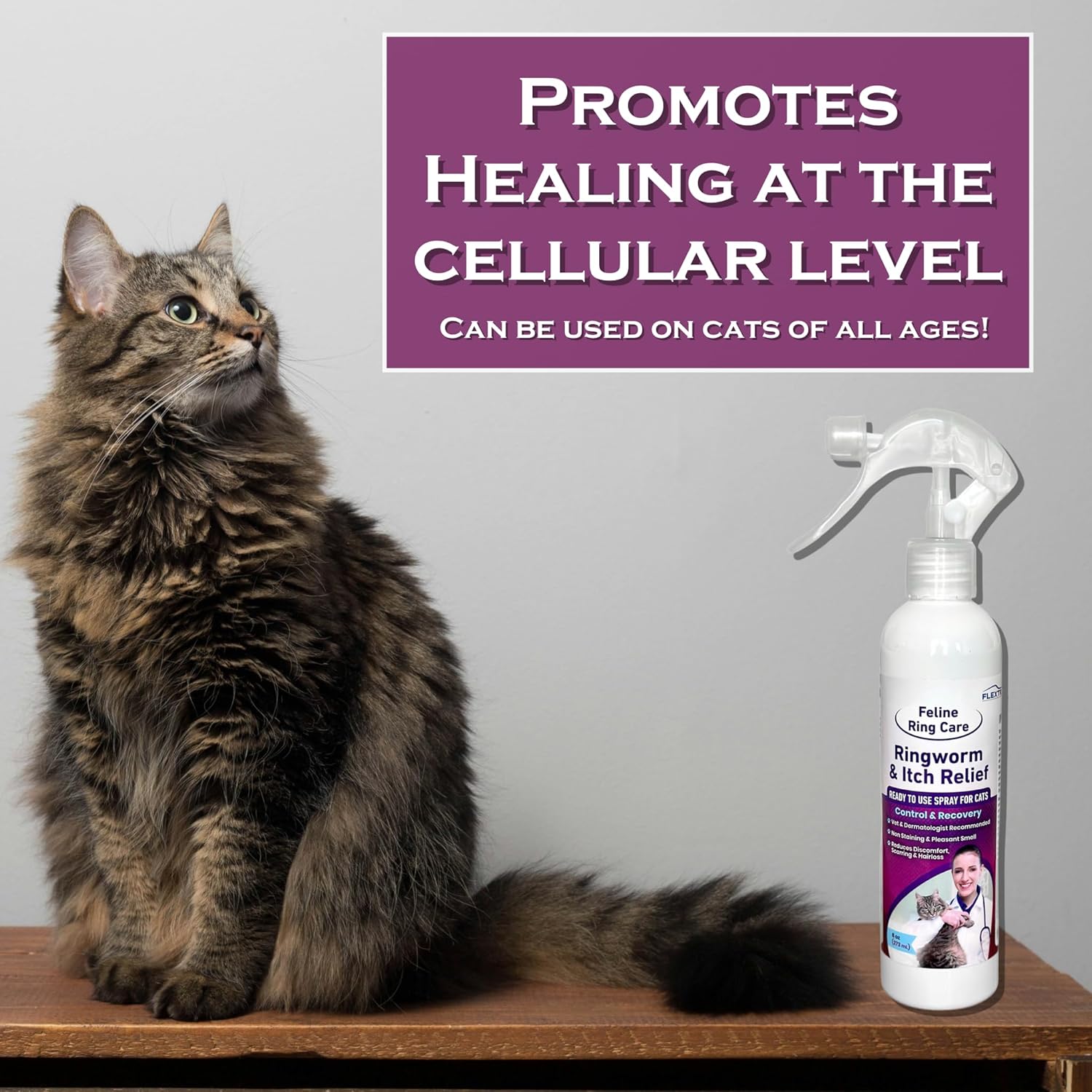 FlexTran Feline Ring Care bottle for controlling cat ringworm, mange, dermatitis, and dog paw yeast infections.