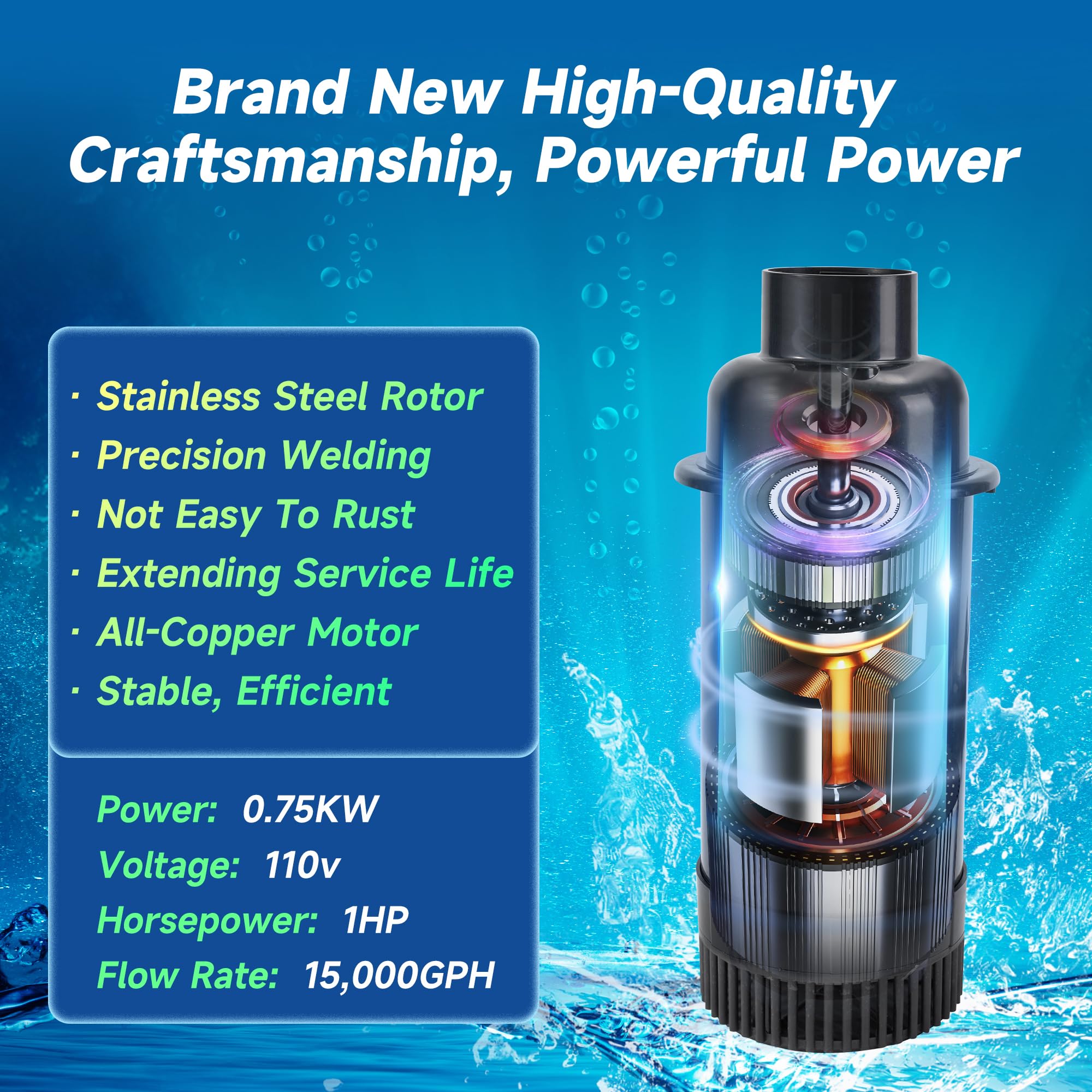 RELIY Pond Fountain Aerator, 1HP 110V 15000 GPH Fountain Pump, Fu - RELIY Official Product View 2