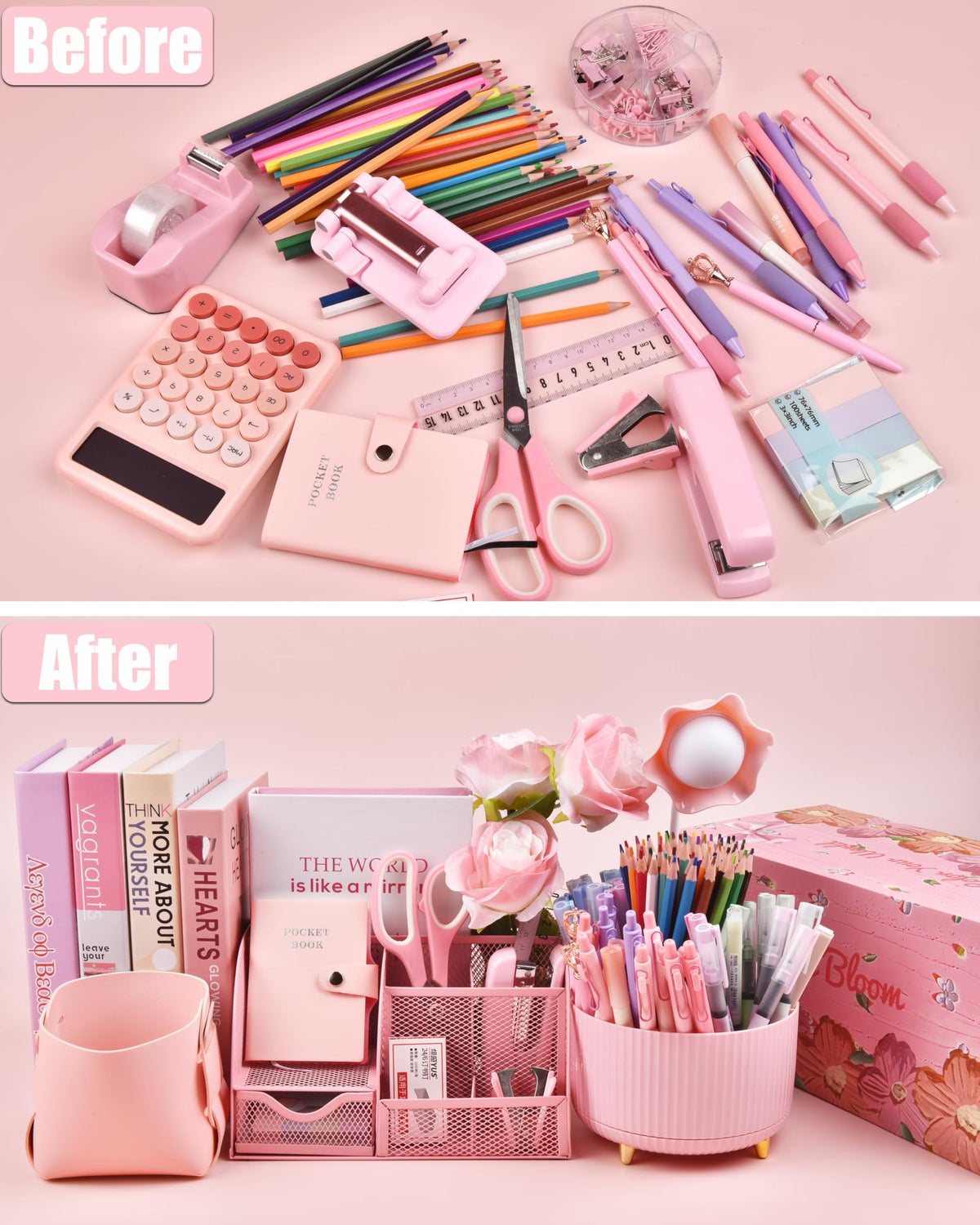 Pink Desk Accessories 21 Piece Office Supplies Gift Set for - LXEVIHK Official Imagery - 5