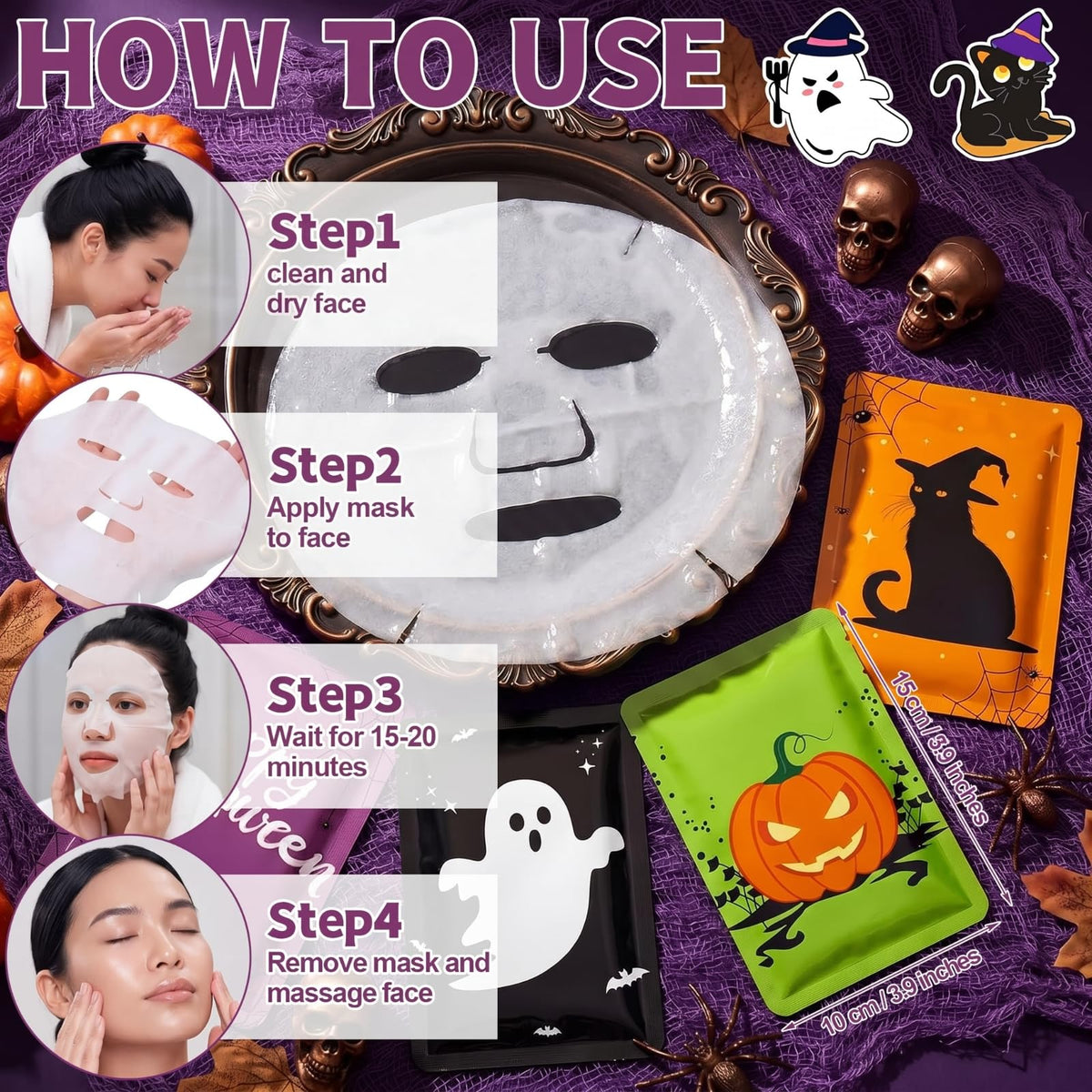 Batiyeer 12 Pcs Halloween Facial Mask Gift Spooky Basket - Batiyeer Official Imagery - 3