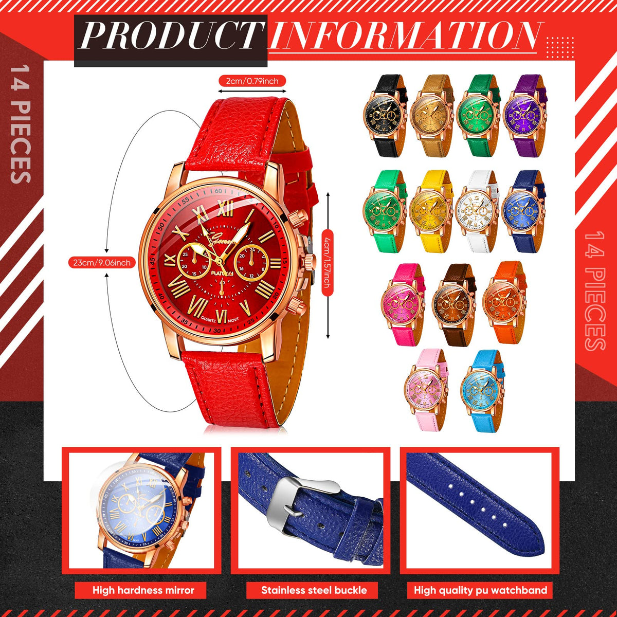 Yinkin 14 Pcs Assorted Platinum Watch Unisex Quartz Watch - Yinkin Official Imagery - 3