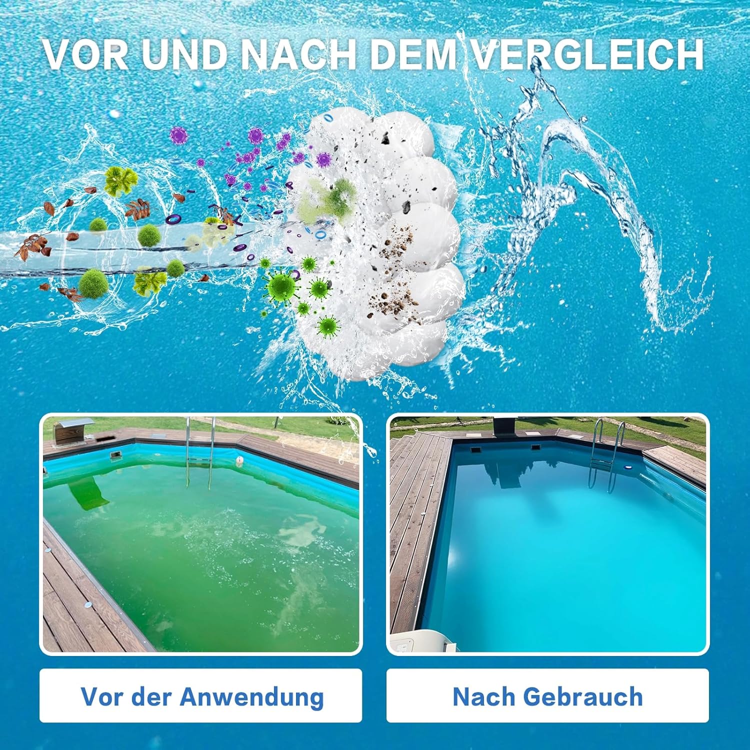 Aornmrs 1.5 lbs reusable pool filter balls for sand filter, showing white fiber filter balls for pool water filtration.