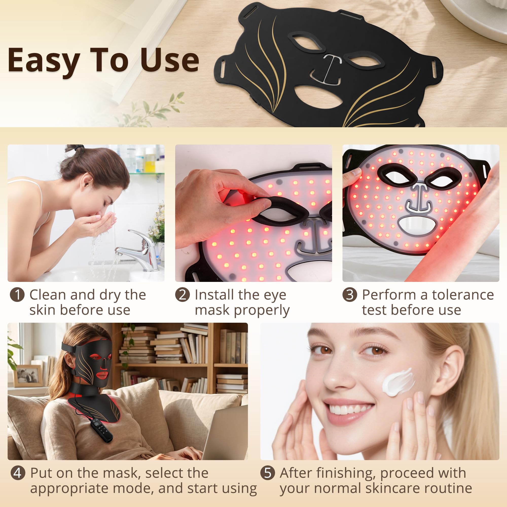 Red Light Therapy Mask for Face & Neck,4 Modes,850nm NIR - Aimilove Official Product View 6