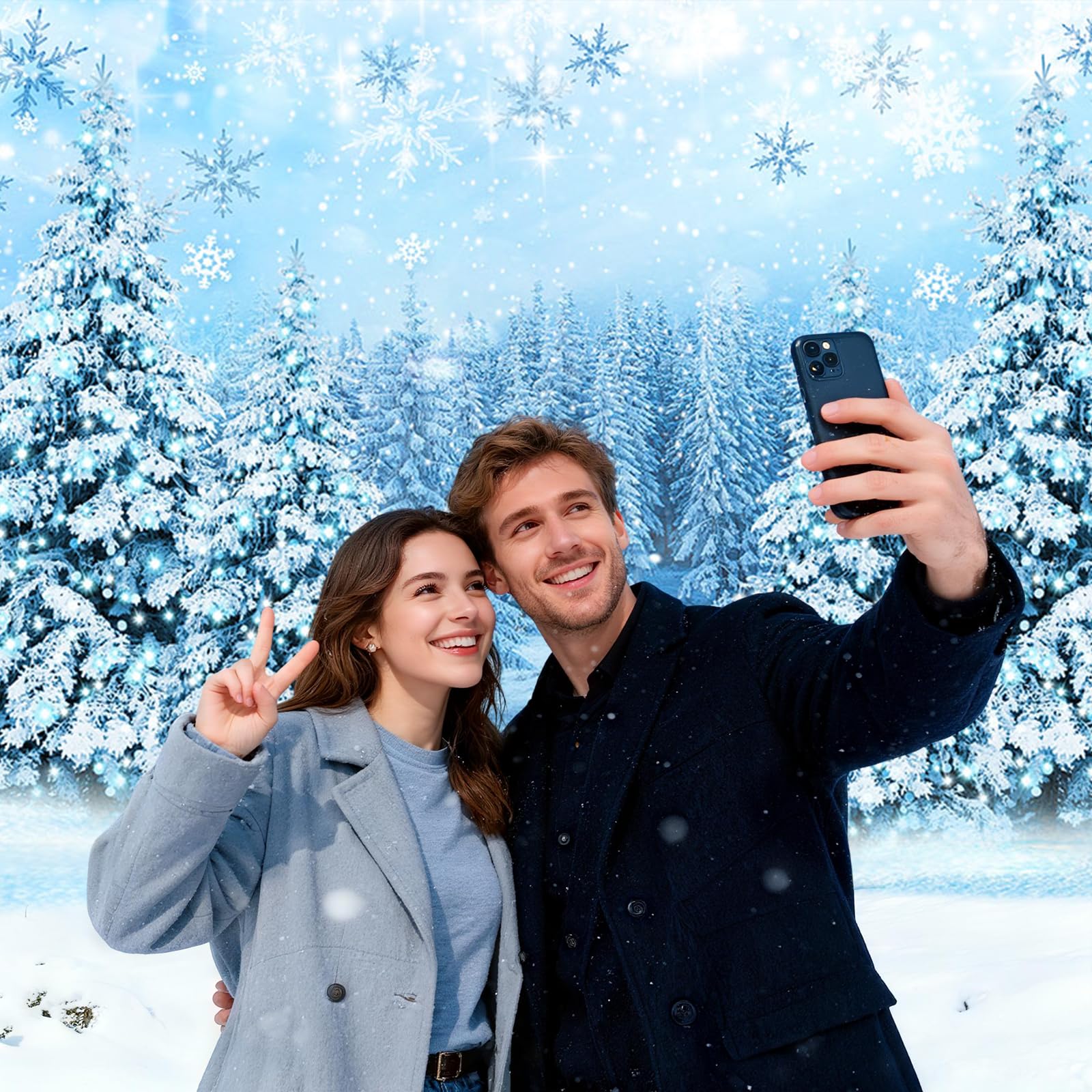 Mocsicka Winter Wonderland Backdrop 7x5ft Blue Christmas