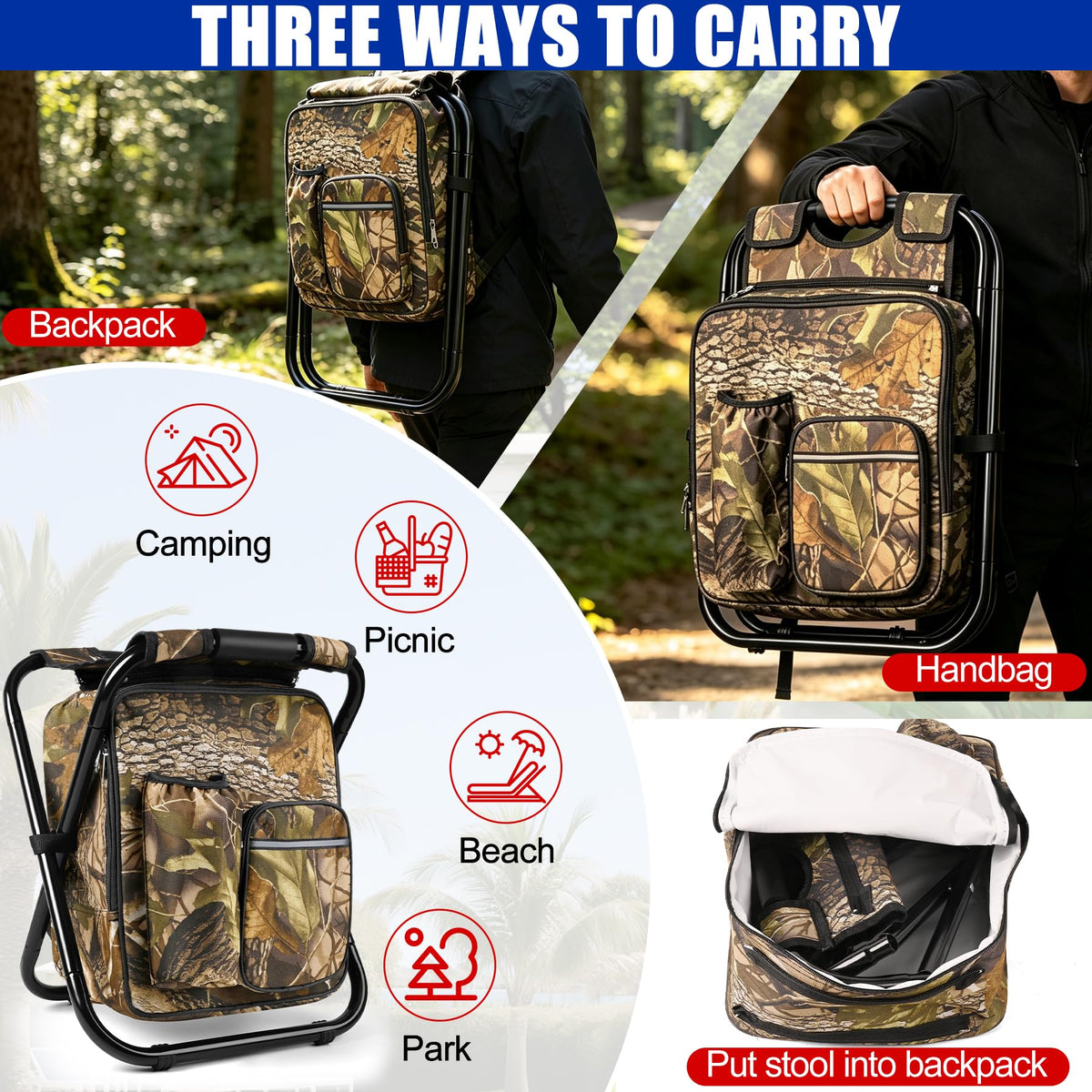 Backpack Stool Cooler Chair Heavy Duty 200 LBS Max Load - Kikerike Official Imagery - 8