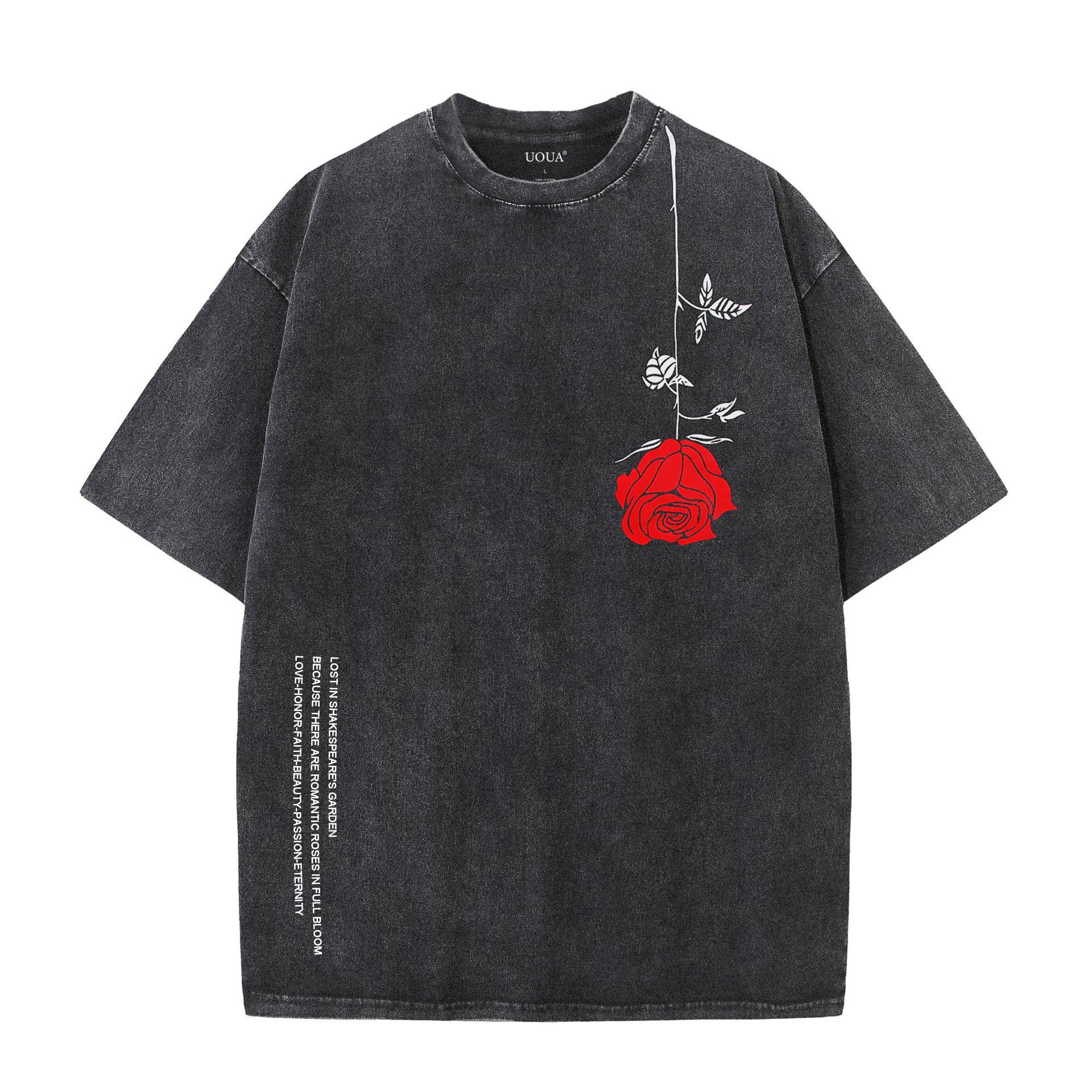 UOUA Men's Graphic Tees Washed Oversized Short Sleeve T-Shirts - UOUA Official Product View 8