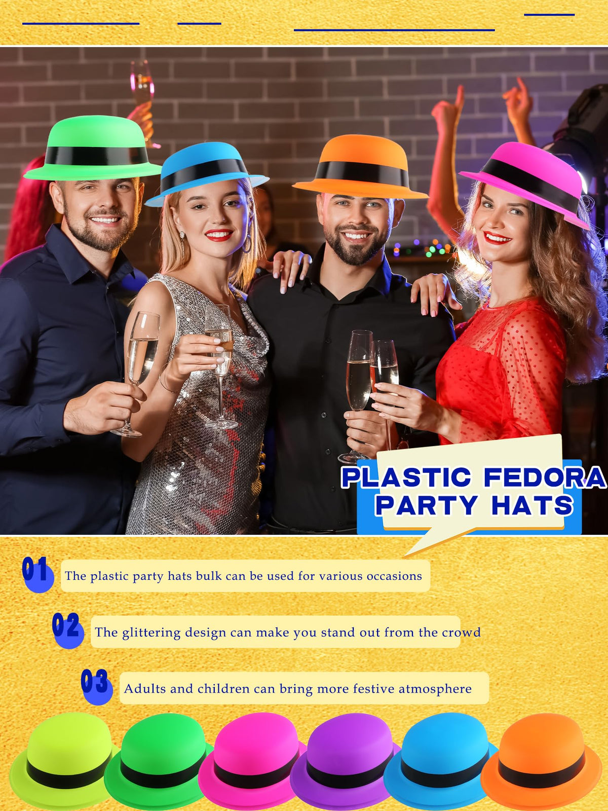 24 Pack Colorful Bowler Hats Bulk Plastic Bowler Hat Neon - SGBETTER Official Imagery - 7