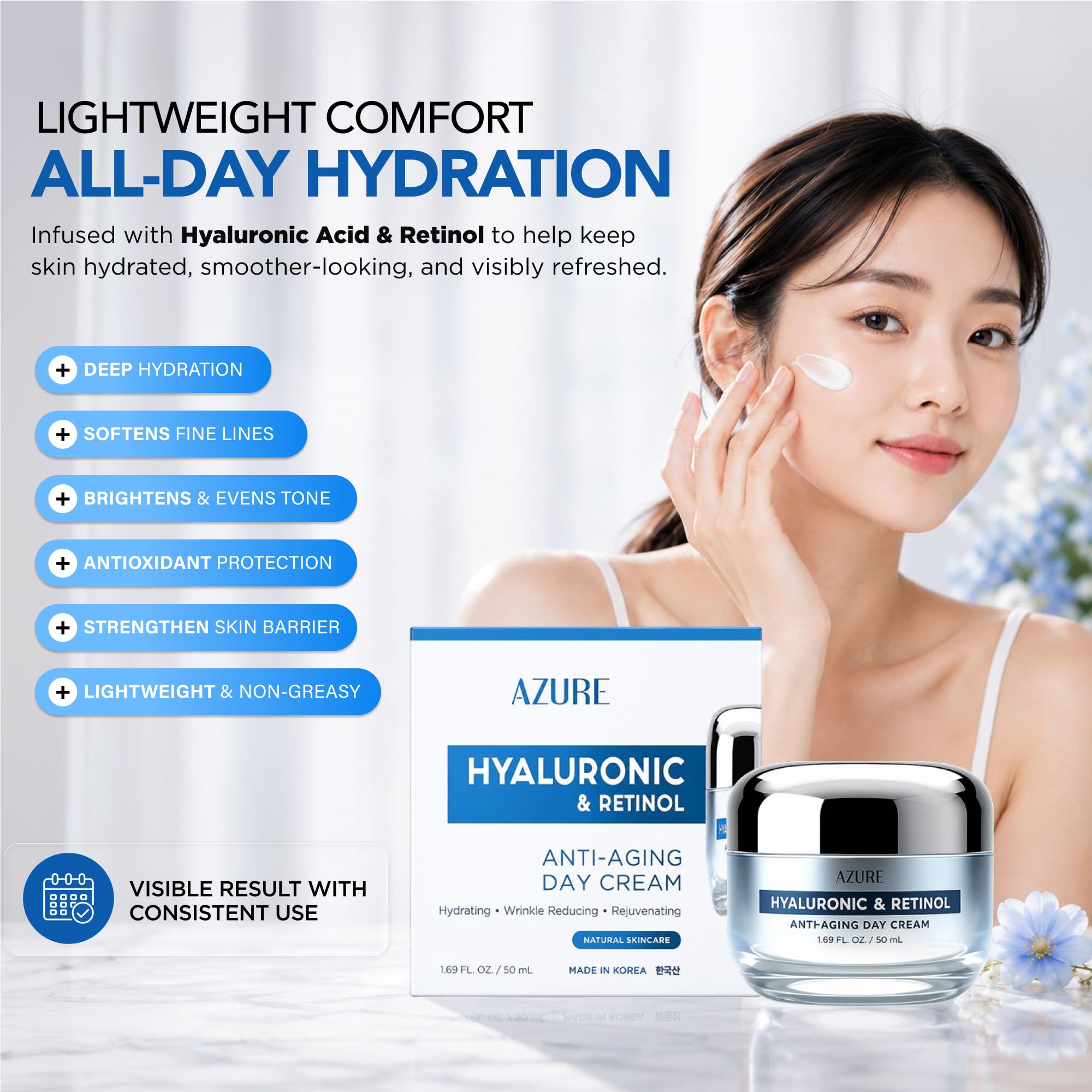 Hyaluronic Acid &amp; Retinol Face Moisturizer, Dermatologist - Azure Cosmetics