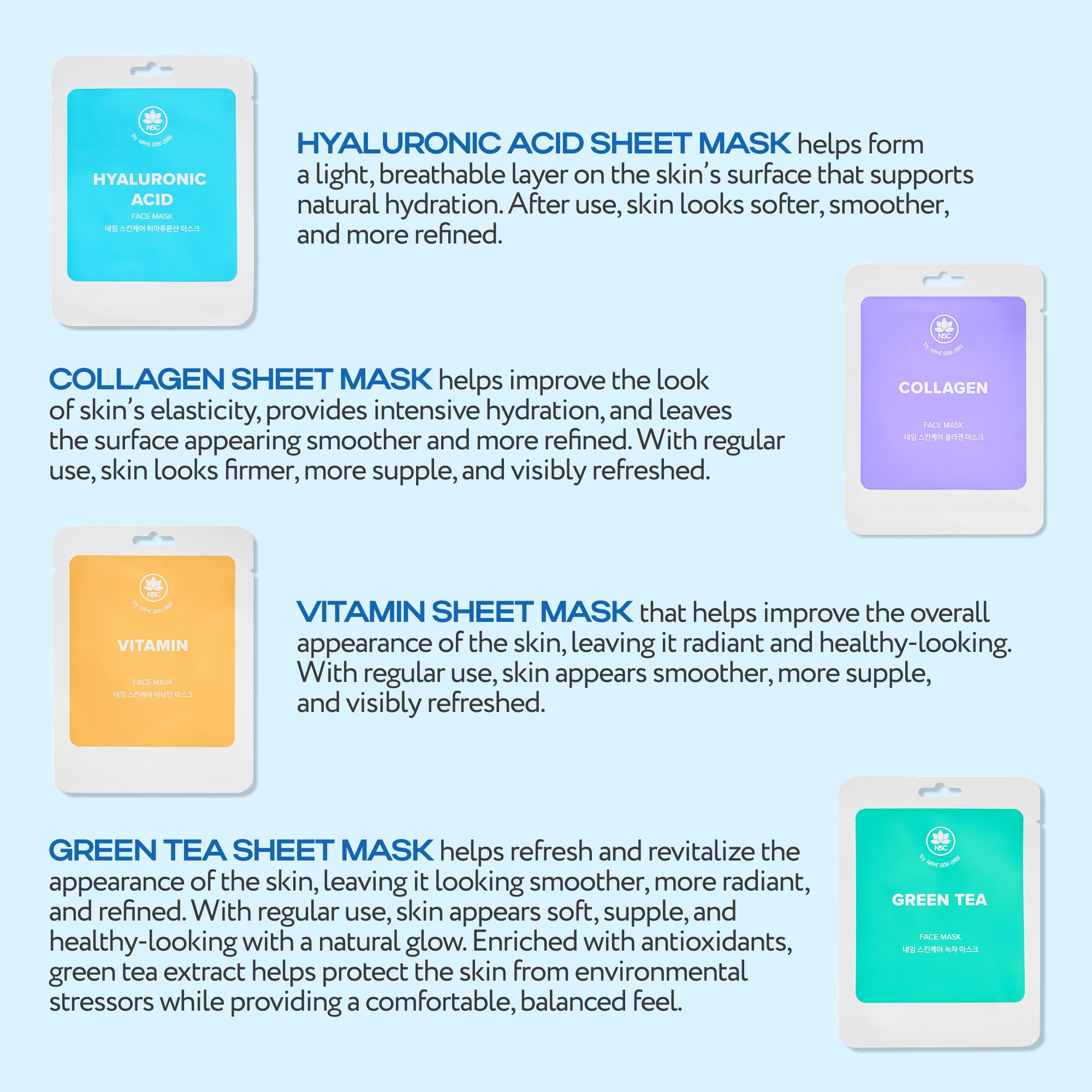 Name Skin Care Korean Cloth Sheet Face Mask Set of 30 - NSC