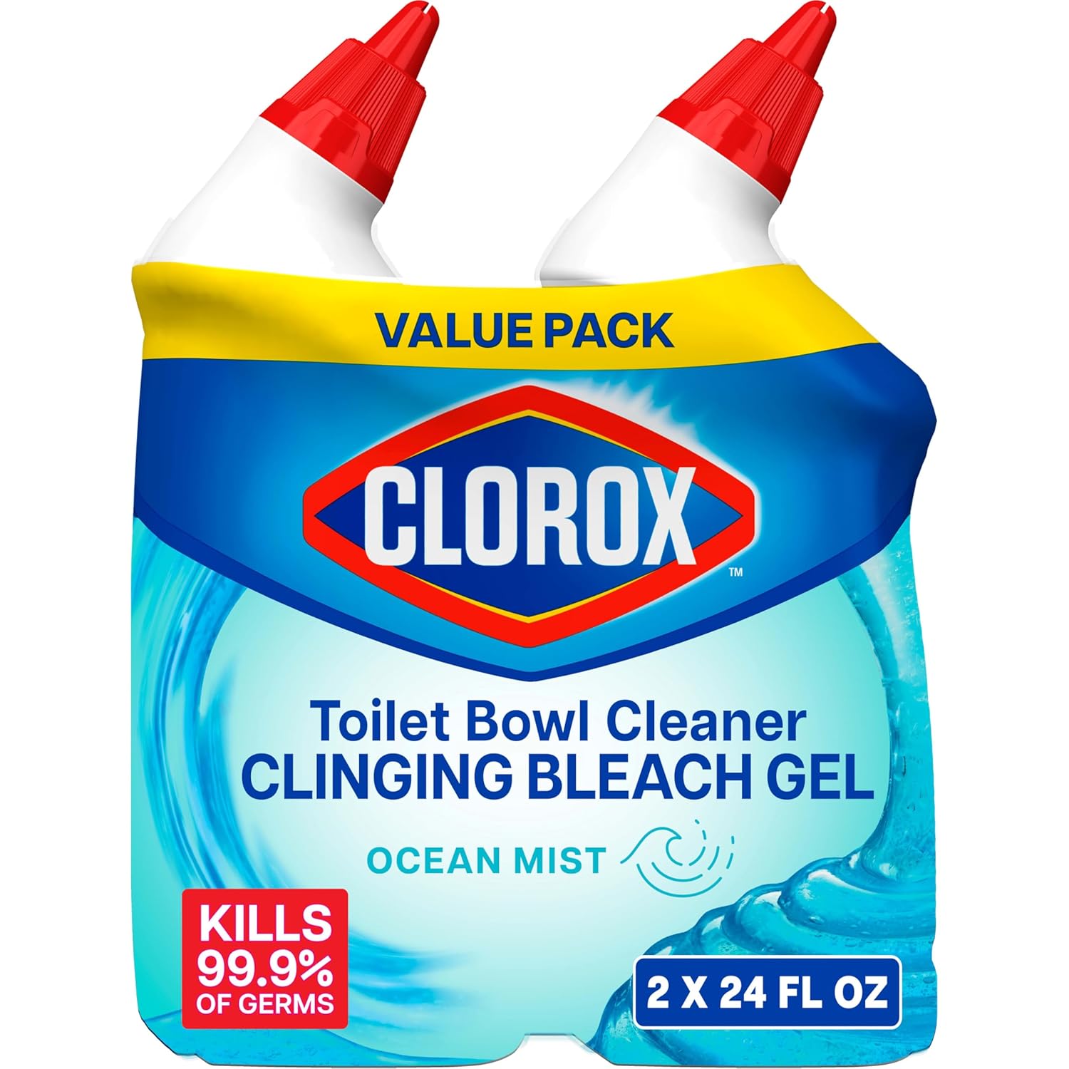 CLOROX Toilet Bowl Cleaner Clinging Bleach Gel, Ocean Mist, 24 Fl Oz, Pack of 2 (P