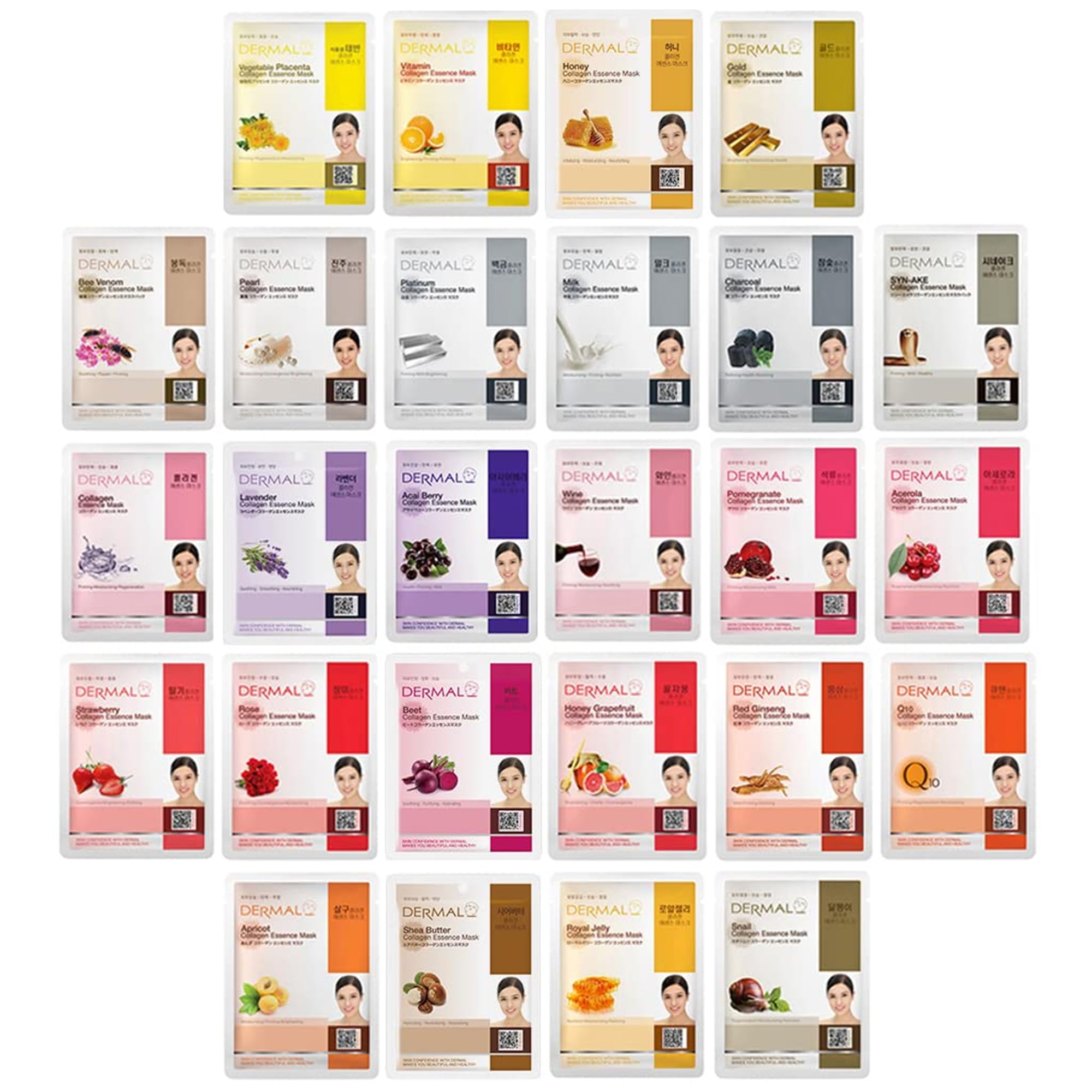 DERMAL 39 Korean Essence Sheet Mask Variety Pack, 39 Formulas, - DERMAL