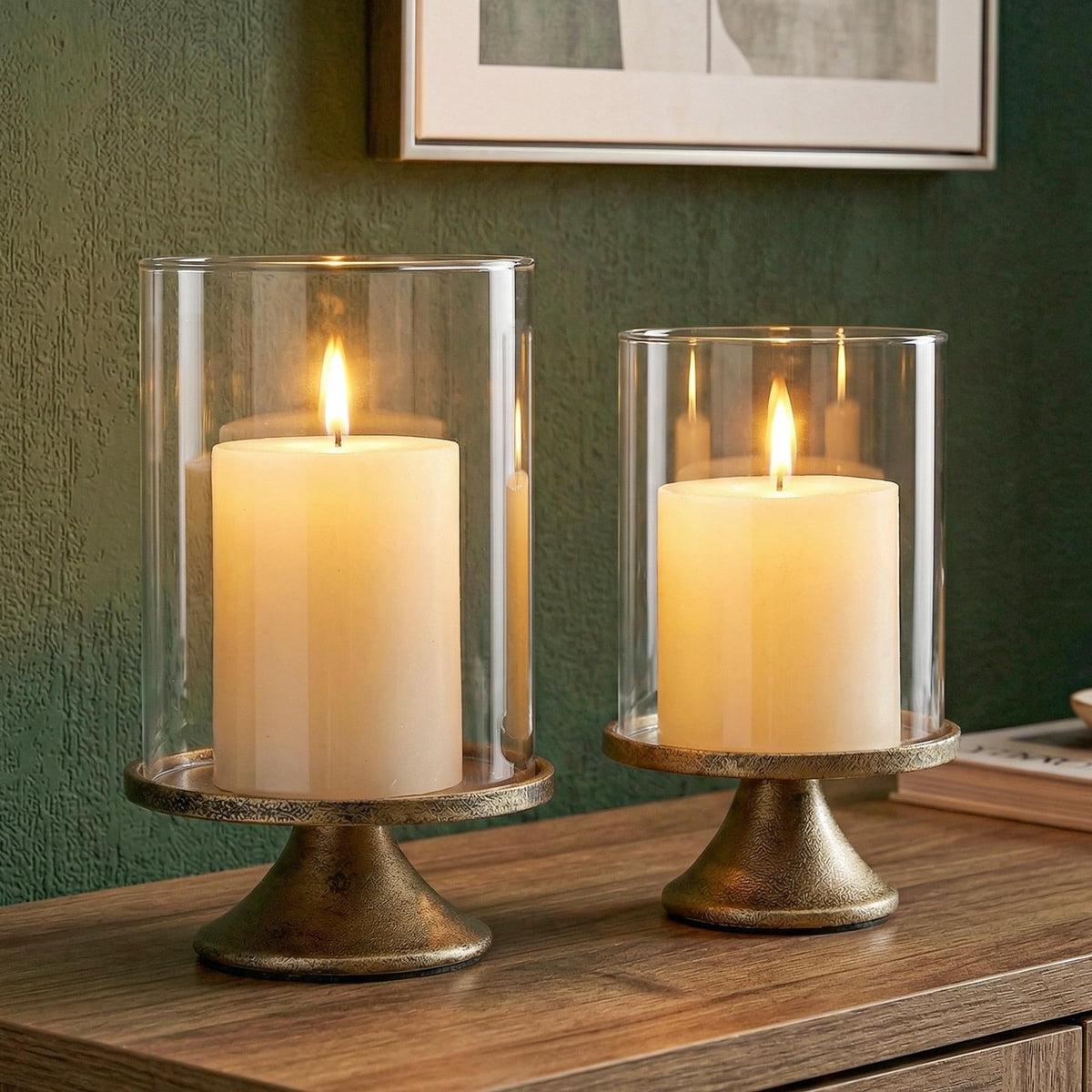 Set of 2 Hurricane Candle Holder Set with Glass Dome Iron - SUJUN Official Imagery - 5