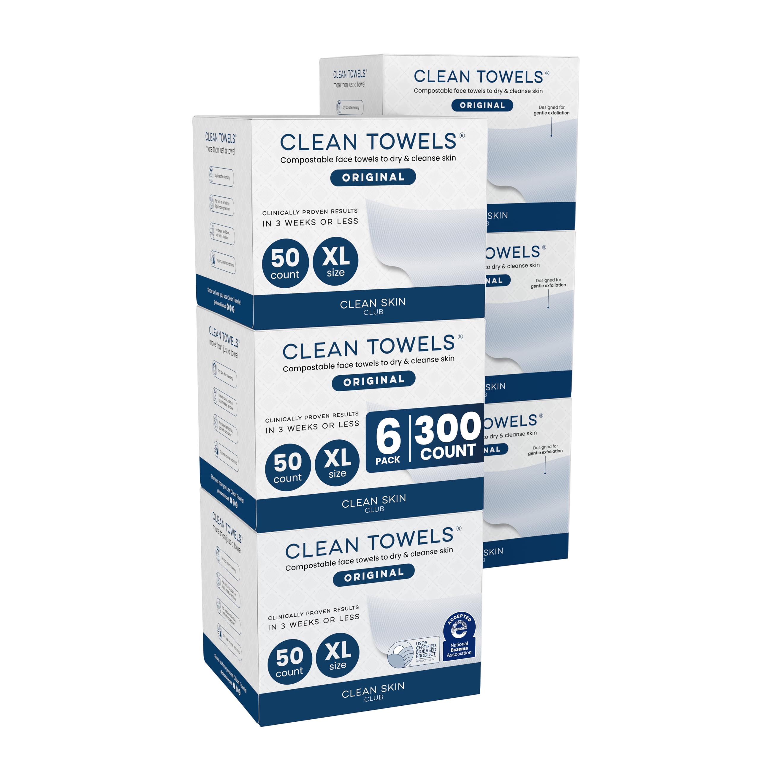 Clean Skin Club Clean Towels XL®, 100% USDA Biobased Face Towel, - CLEAN SKIN CLUB