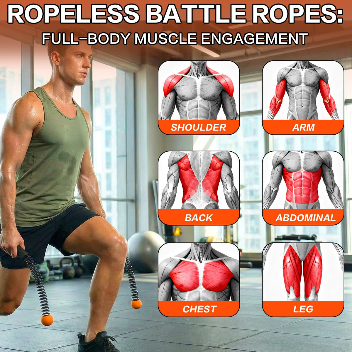 Ropeless Battle Ropes for Home Gym Portable Cordless - Varillo Official Imagery - 6