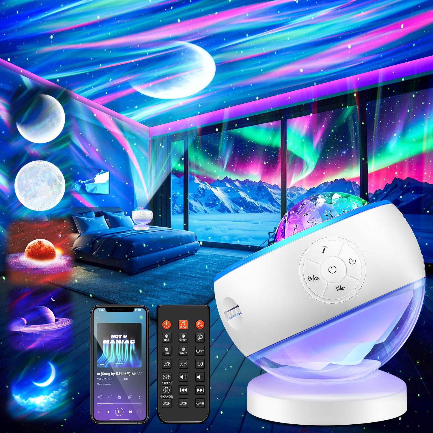 Staryou Iceberg Northern Lights Projector, White Galaxy Projector by Staryou - Angle View 1