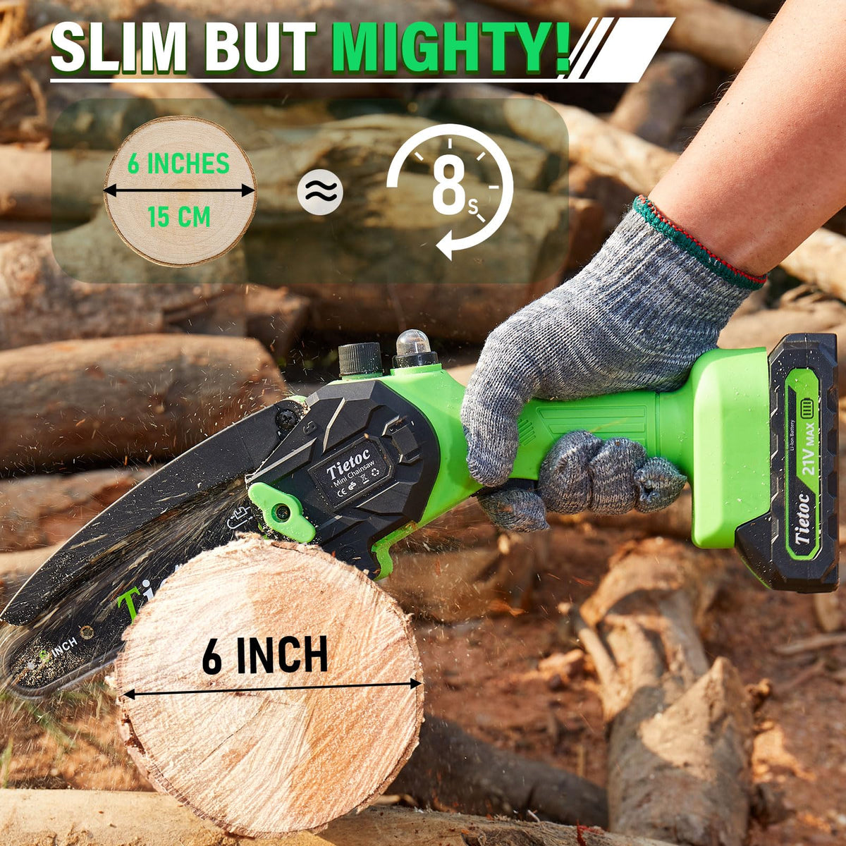 Tietoc Mini Chainsaw 6 Inch with 2 Batteries Electric Saw - tietoc Official Imagery - 3