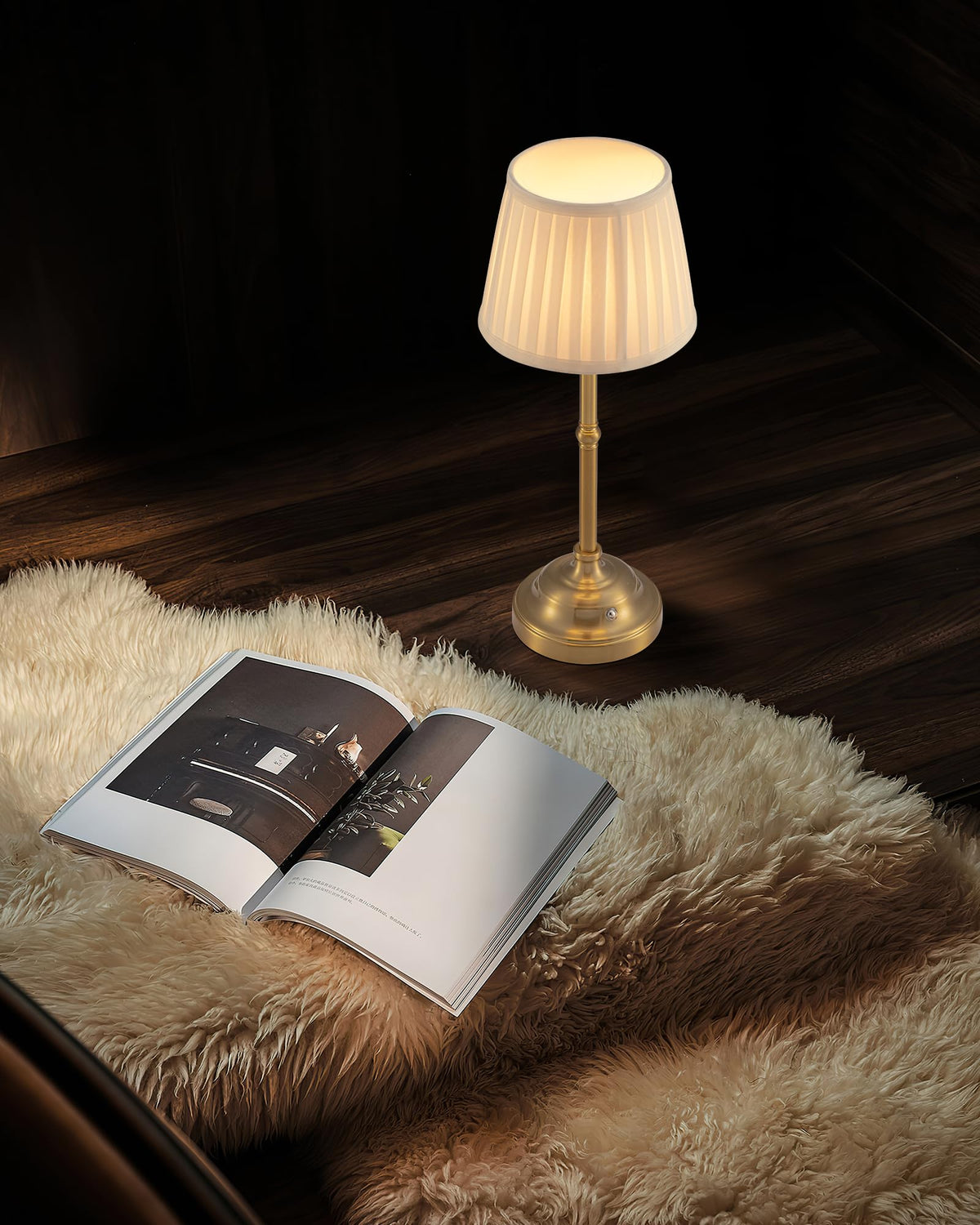 KDG Gold Cordless Portable LED Table Lamp Beige Fabric Shade - KDG Official Imagery - 8