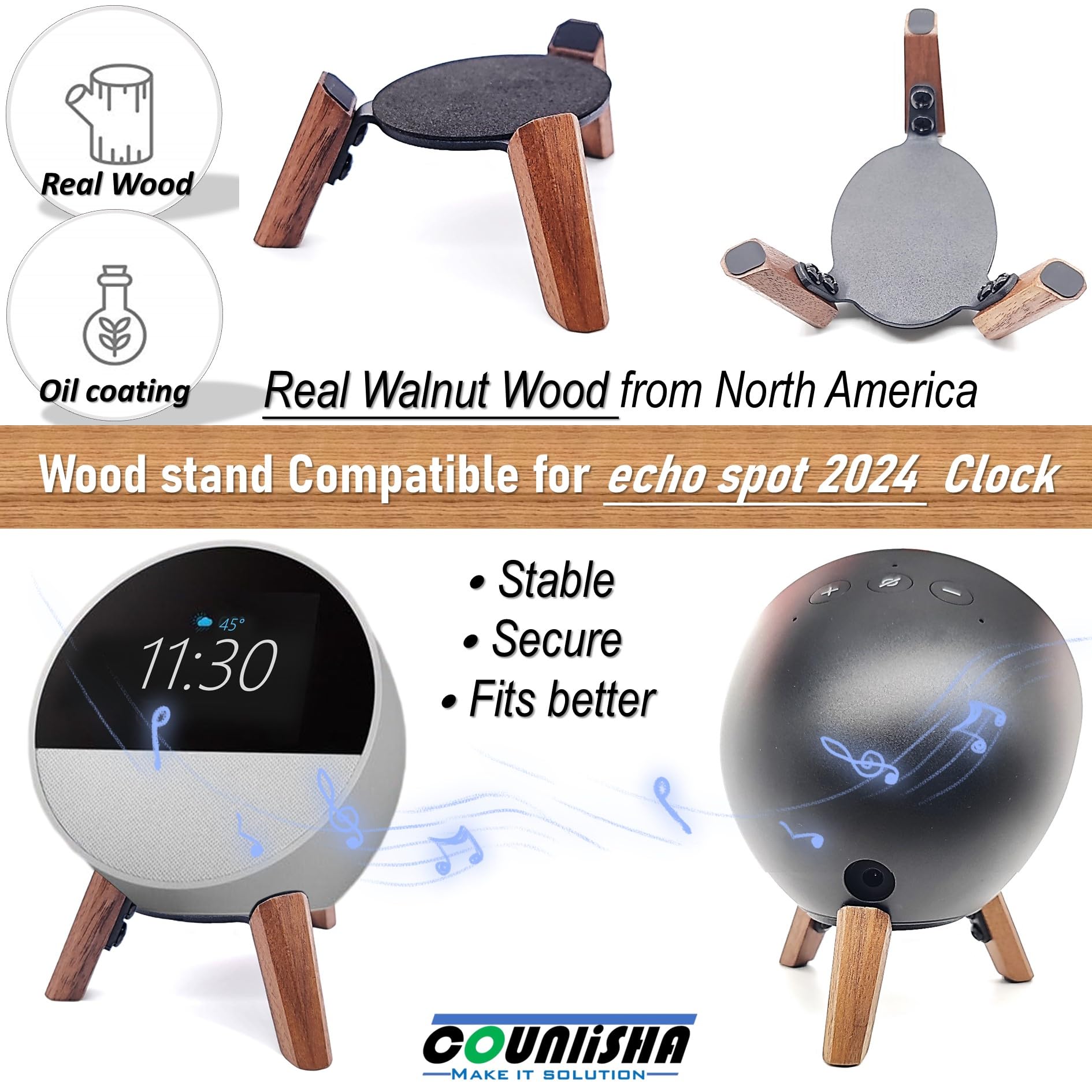 Counlisha Real Wood Stand for Echo spot   smart Alarm Clock,Walnu by Counlisha - Angle View 5