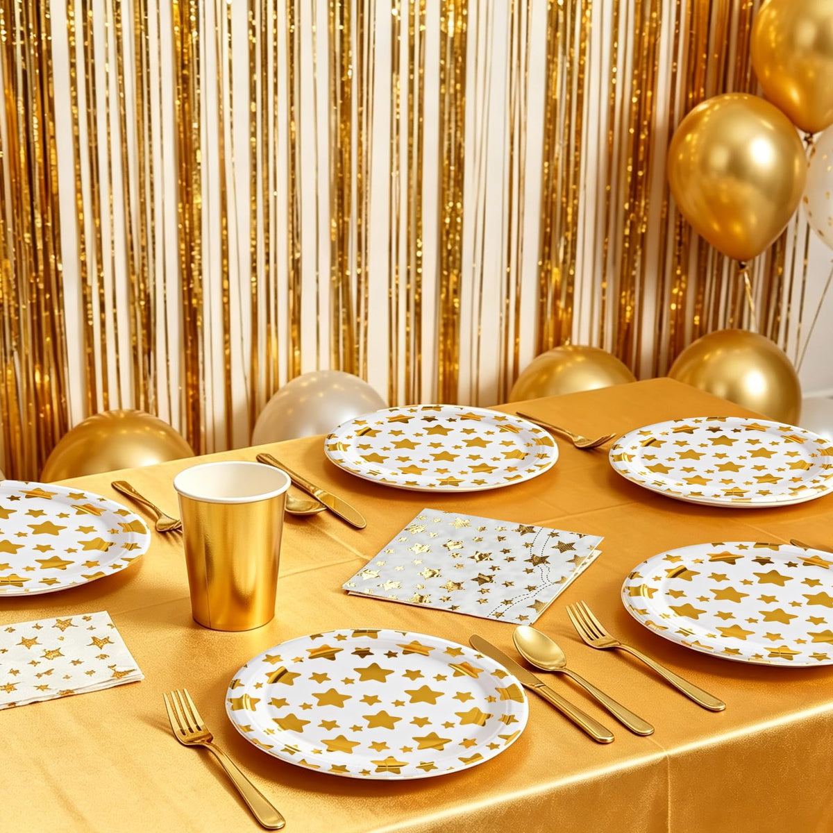 283PCS Gold Star Stamping Disposable Party Tableware Set for - ZSYFXT Official Imagery - 3