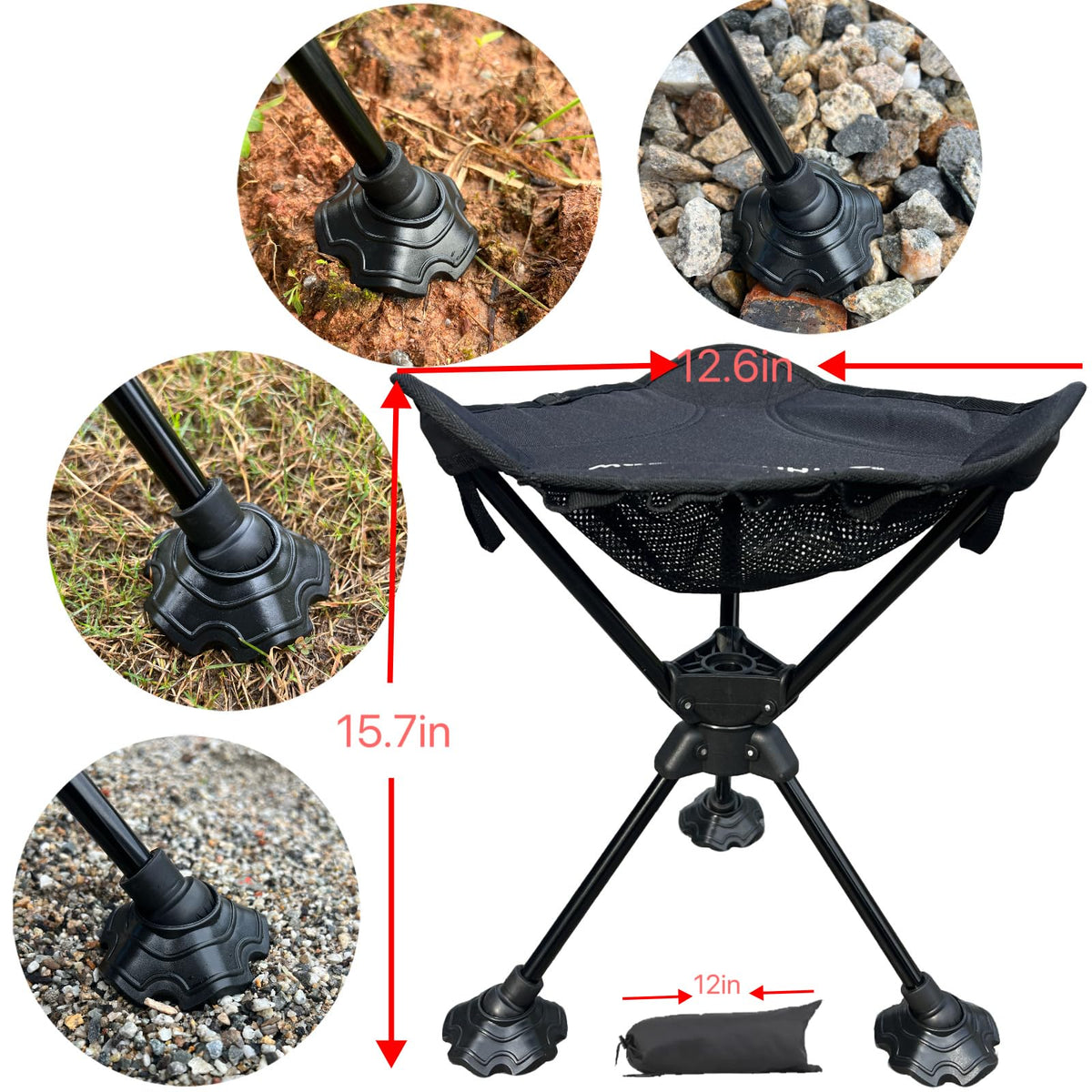 Camping Stool Foldable Tripod Stool 360 Silent Rotating - FENGZIYU Official Imagery - 3