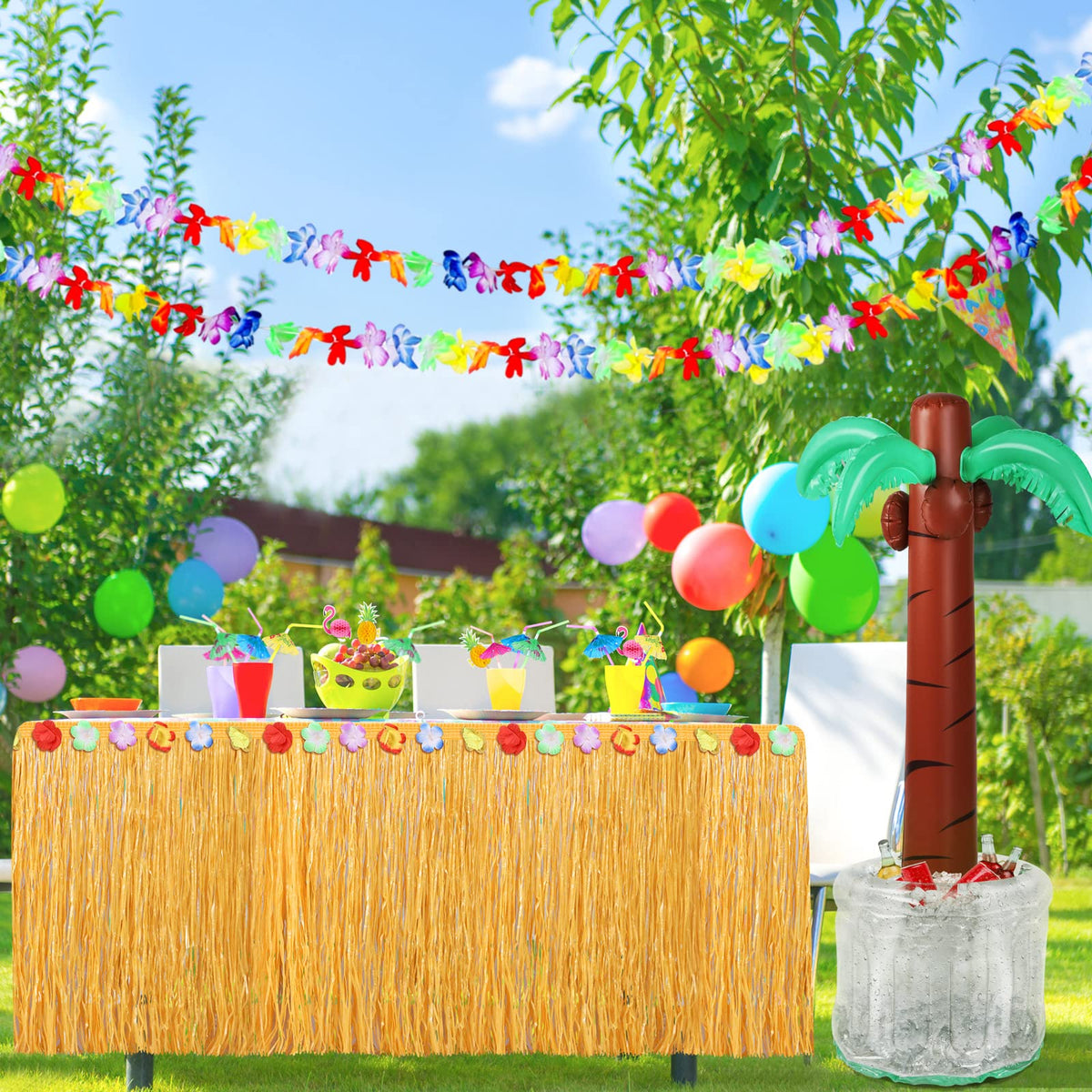 70 Pack Tropical Luau Party Decorations 60 Inches Inflatable - Fovths Official Imagery - 3