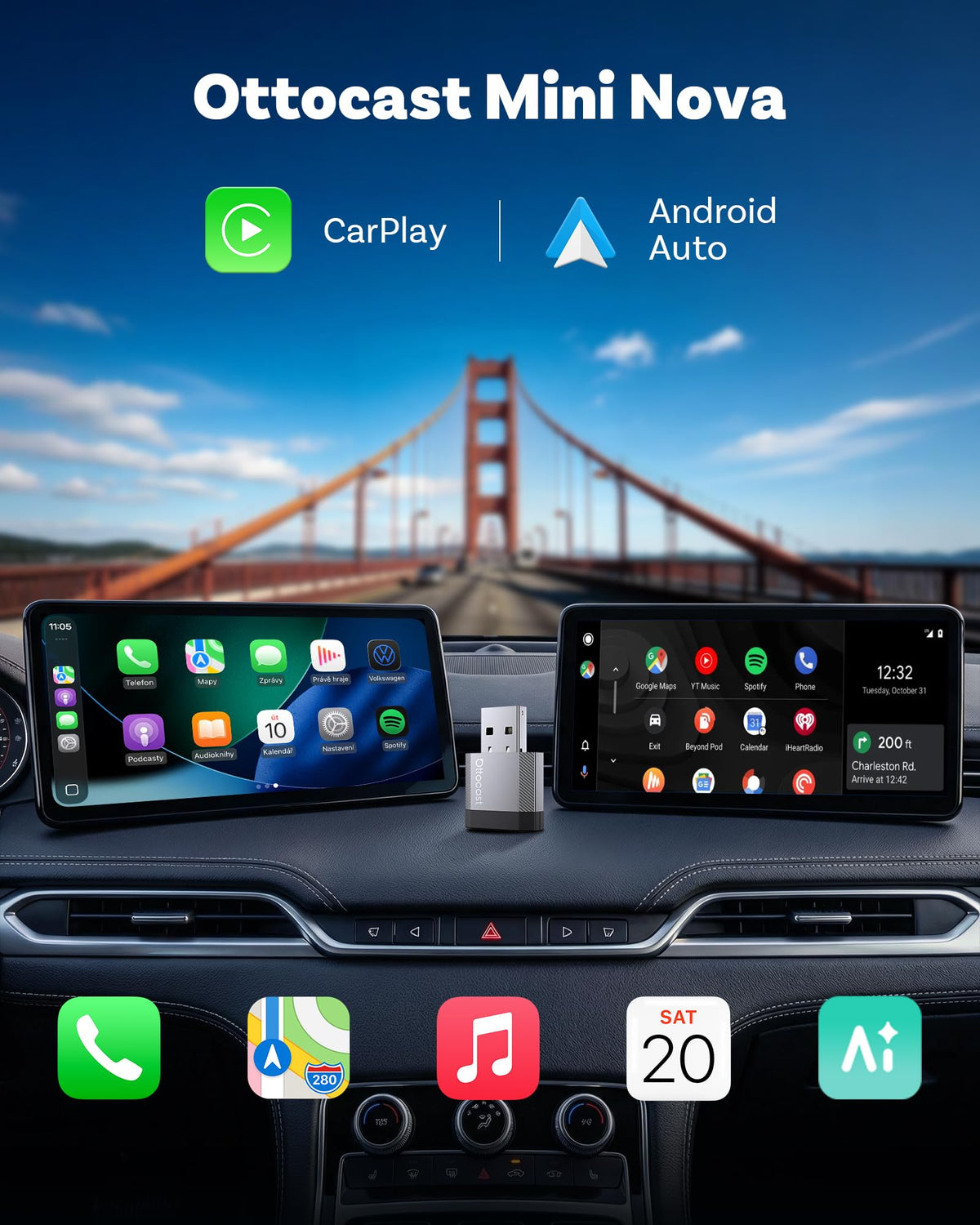 OTTOCAST Mini Nova 2 in 1 Wireless CarPlay Android Auto AI - OTTOCAST Official Imagery - 3