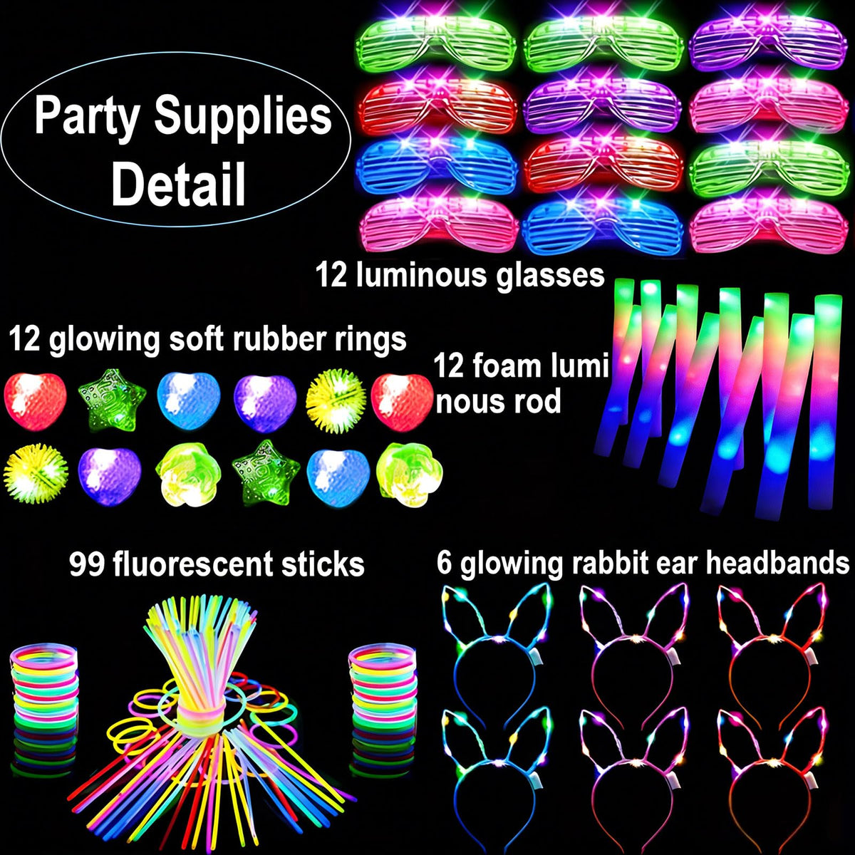 142 PCS Glow in the Dark Party Supplies 12 Foam Sticks 12PCS - AioAuiy Official Imagery - 7
