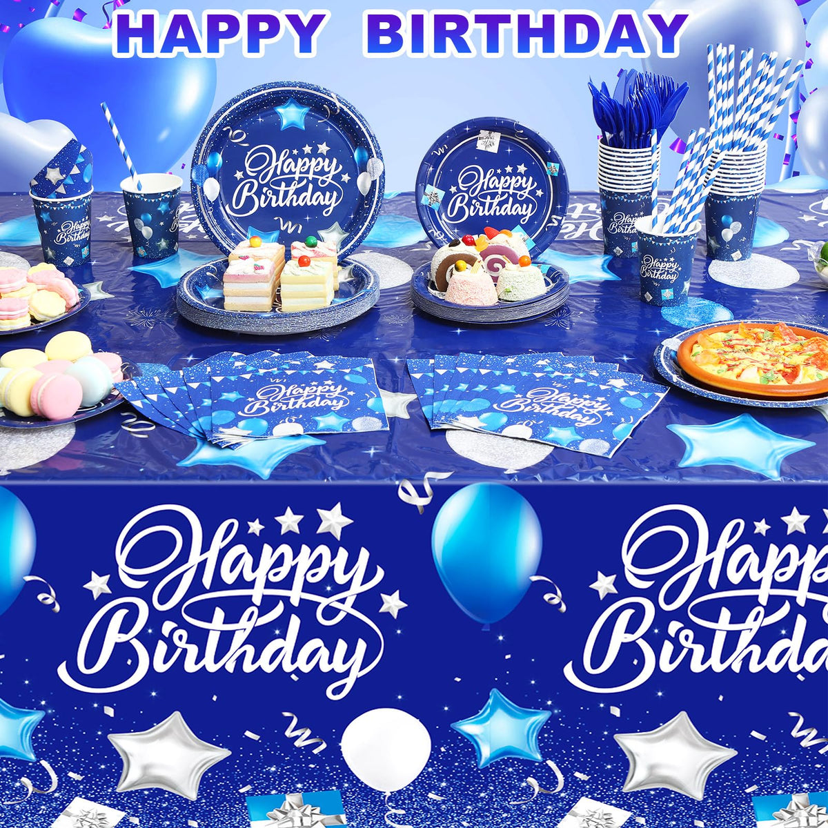 Norme 176 Pcs Navy Blue and Silver Birthday Tableware Set - Norme Official Imagery - 5
