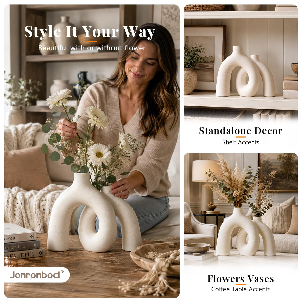 Hug Donut Decorative Ceramic Vase Set for Flower or Home - Jonronboci Official Imagery - 4