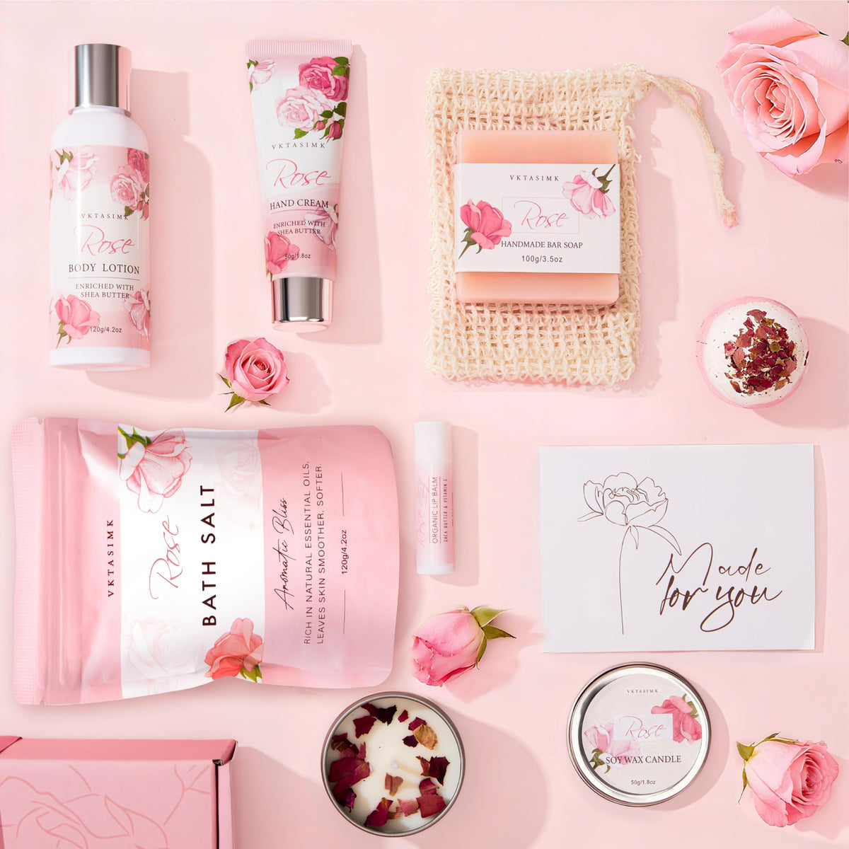 Gifts for Women Birthday Gift Baskets Rose Relaxing Home Spa - VKTASIMK Official Imagery - 3