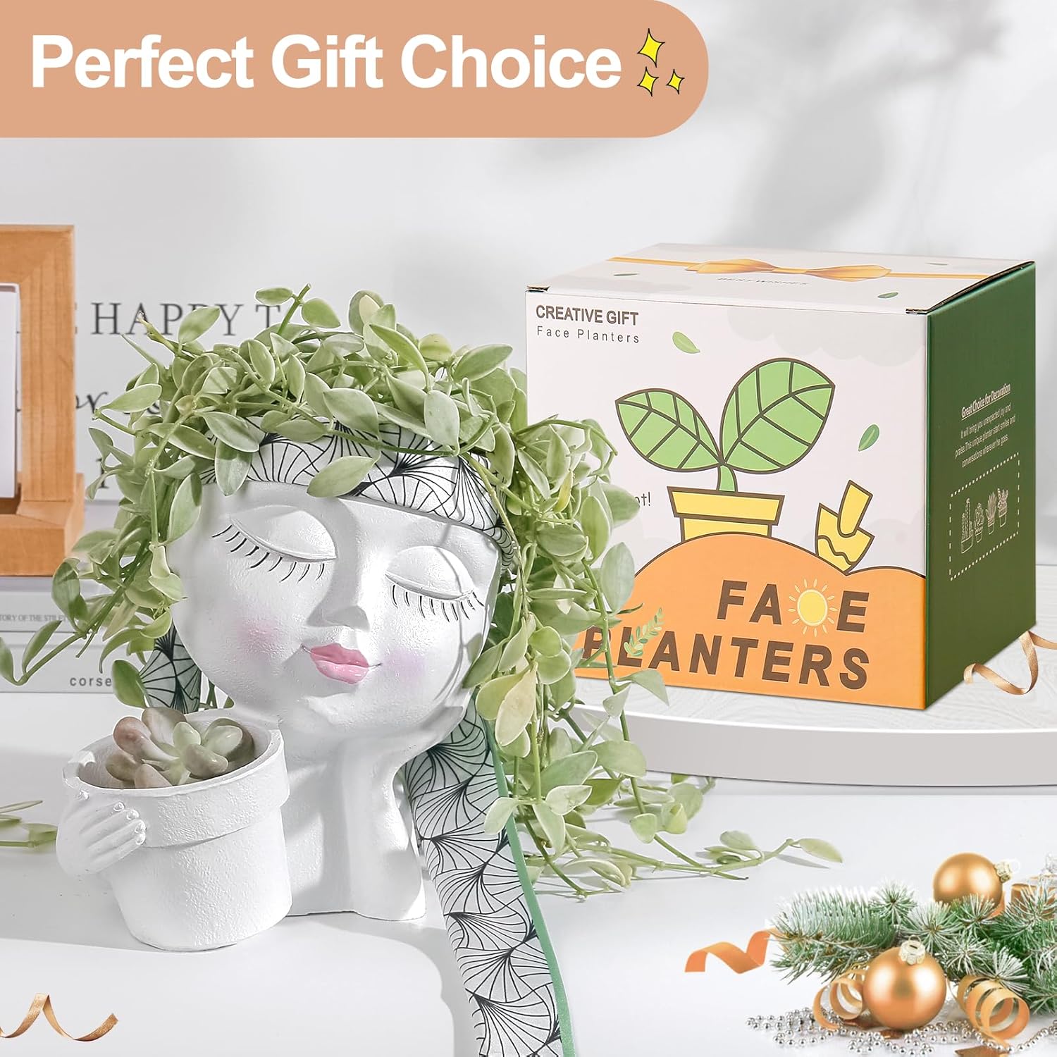 Vomiceak face planter pot featuring a cute white lady face design, ideal for indoor plant displays.