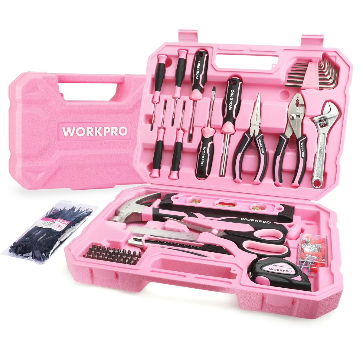 WORKPRO 258PCS Pink Tool Set Portable Home Basic Tool Kit - WORKPRO Official Imagery - 1